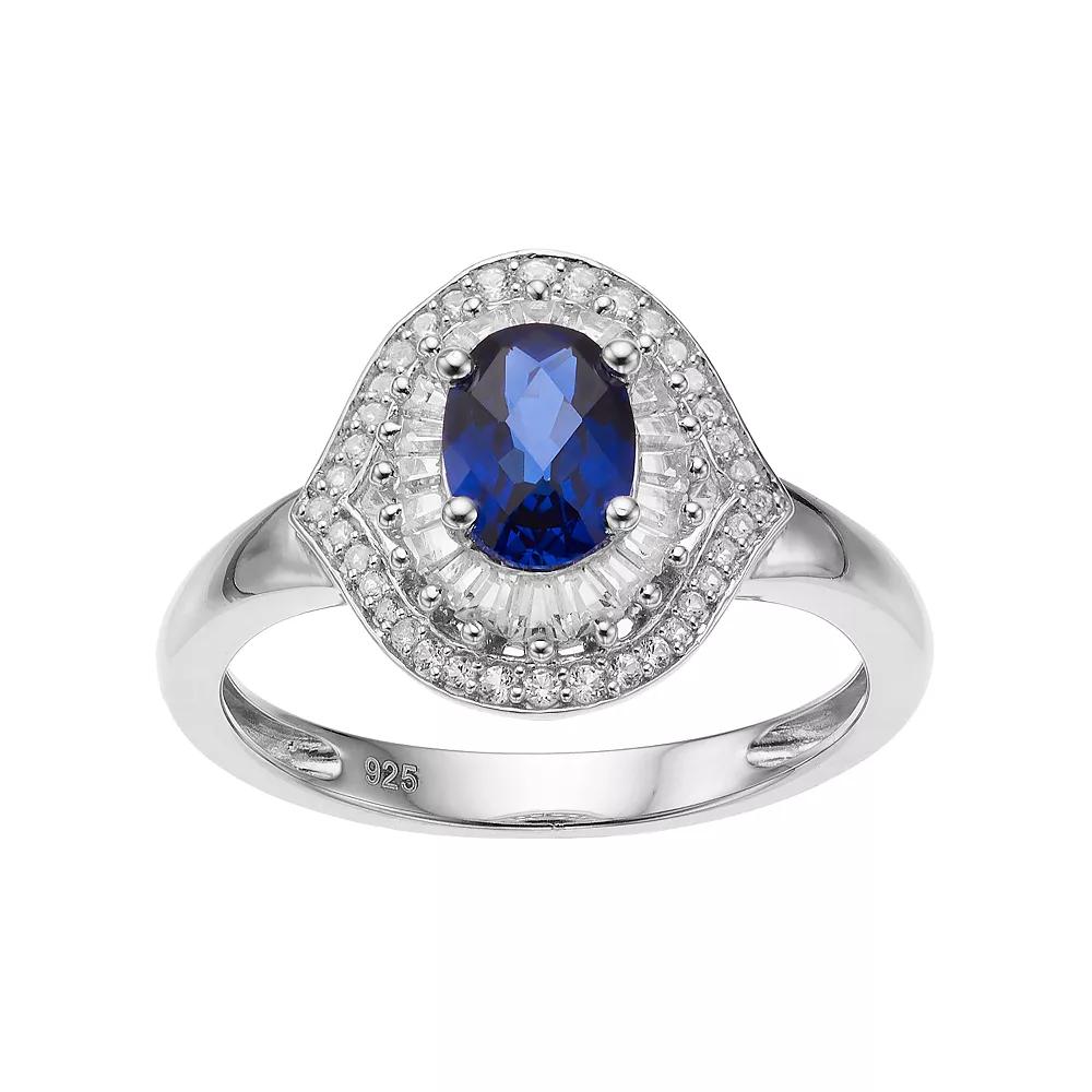 Sterling Silver Lab-Created Blue & White Sapphire Oval Halo Ring, Women's, Size: 6 Product Image
