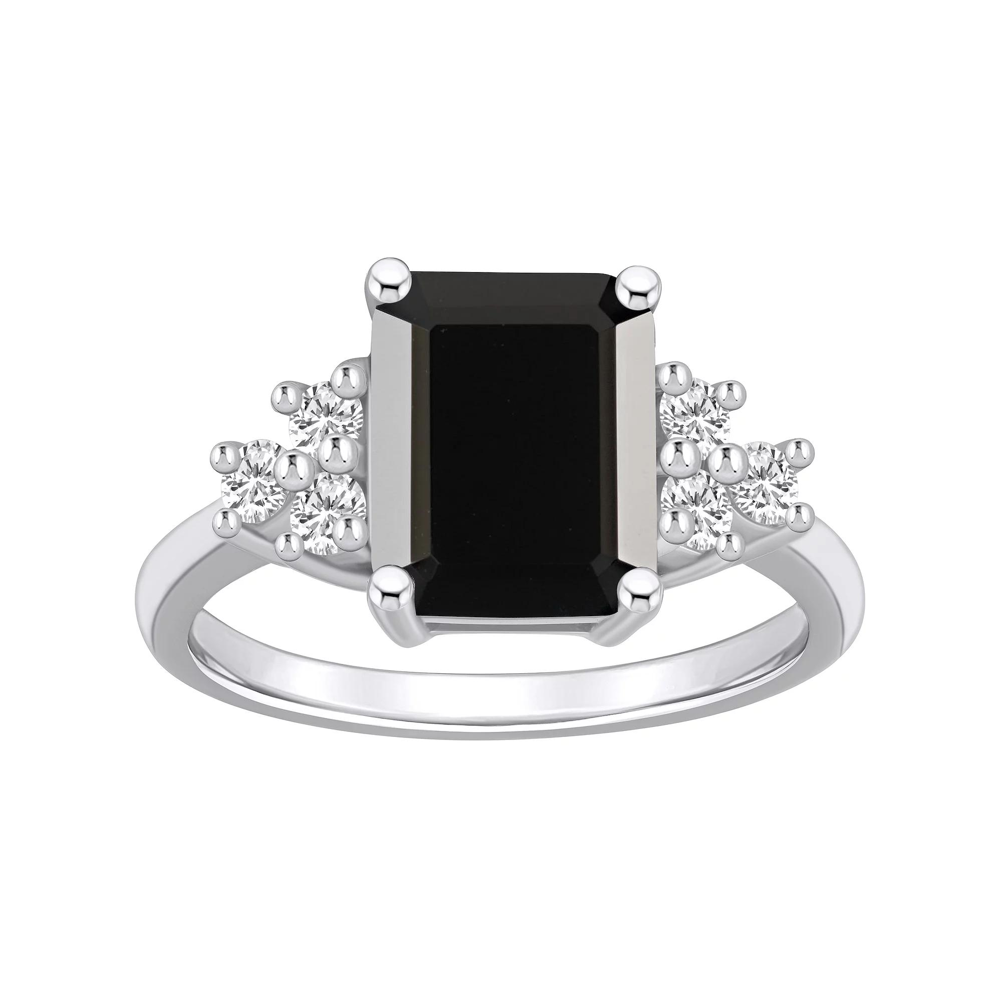 Alyson Layne 14k White Gold Emerald-Cut Black Onyx & 1/3 Carat T.W. Diamond Ring, Womens Product Image