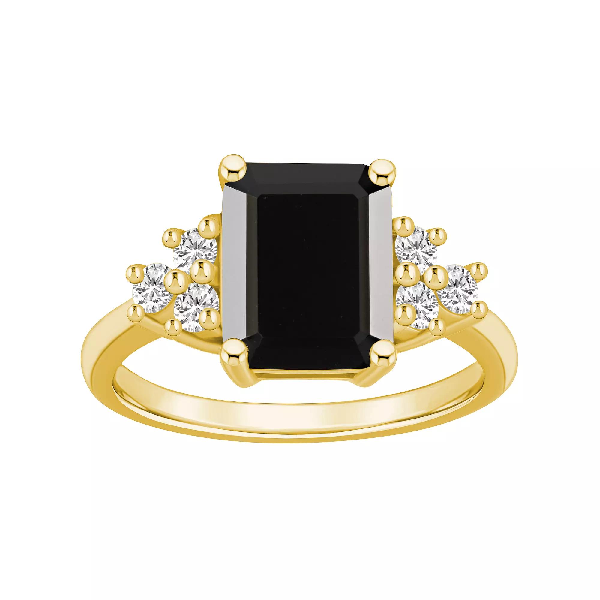 Alyson Layne 14k White Gold Emerald-Cut Black Onyx & 1/3 Carat T.W. Diamond Ring, Womens Product Image