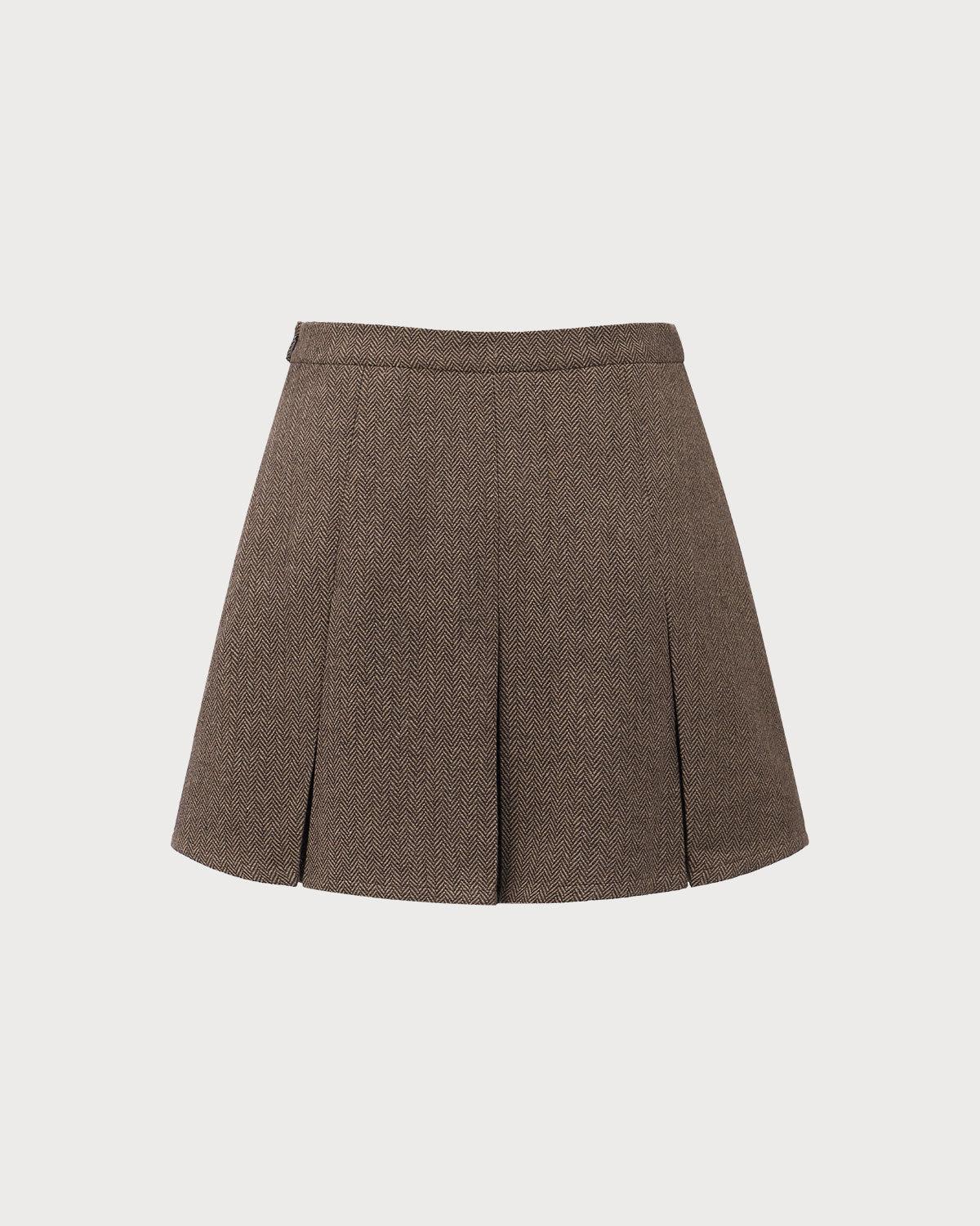 Brown Striped Pleated Mini Skirt Product Image