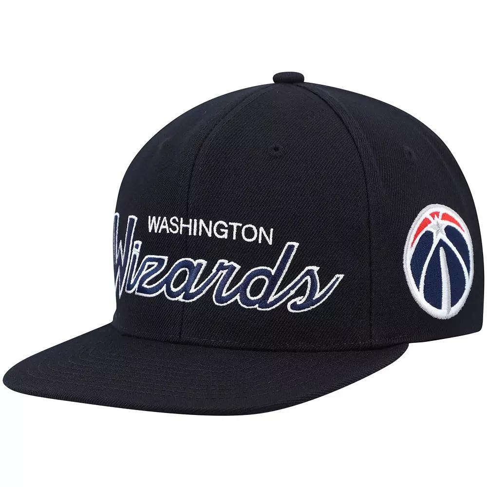 Men's Mitchell & Ness Black Washington Wizards Hardwood Classics Script 2.0 Snapback Hat, Wiz Black Product Image