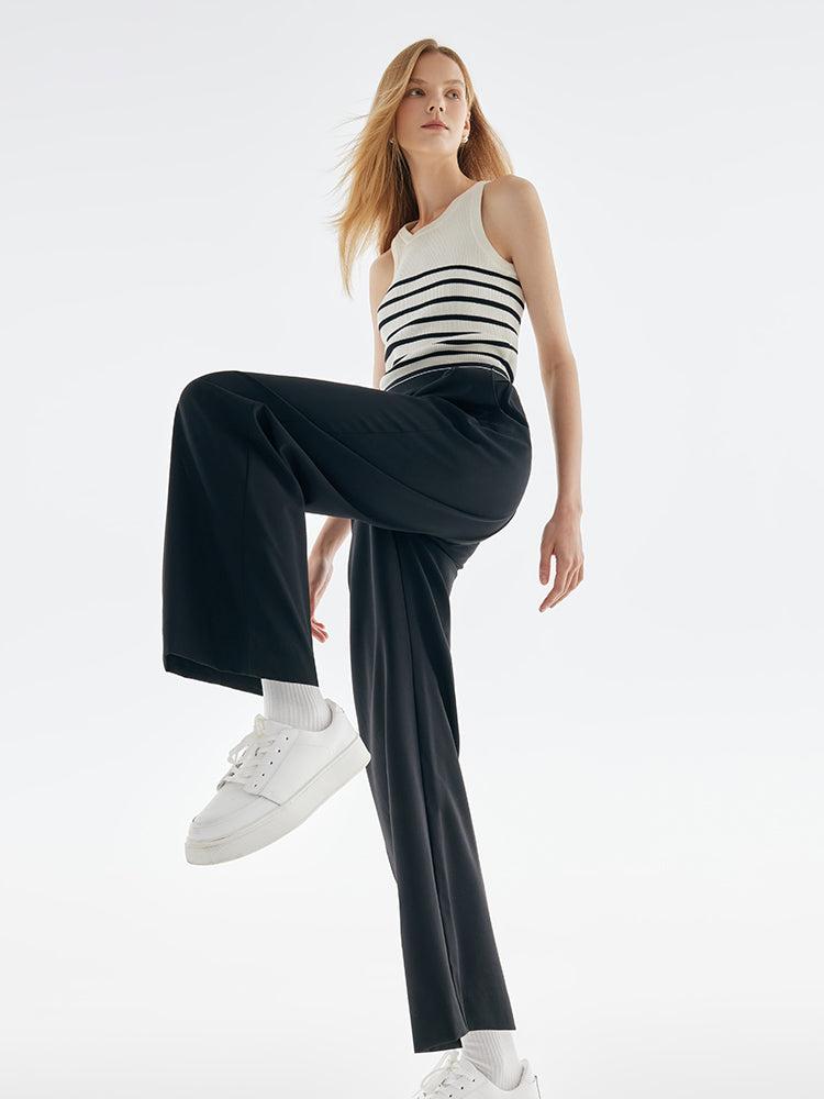 Worsted Woolen Straight Pants With Elastic Waistband Product Image