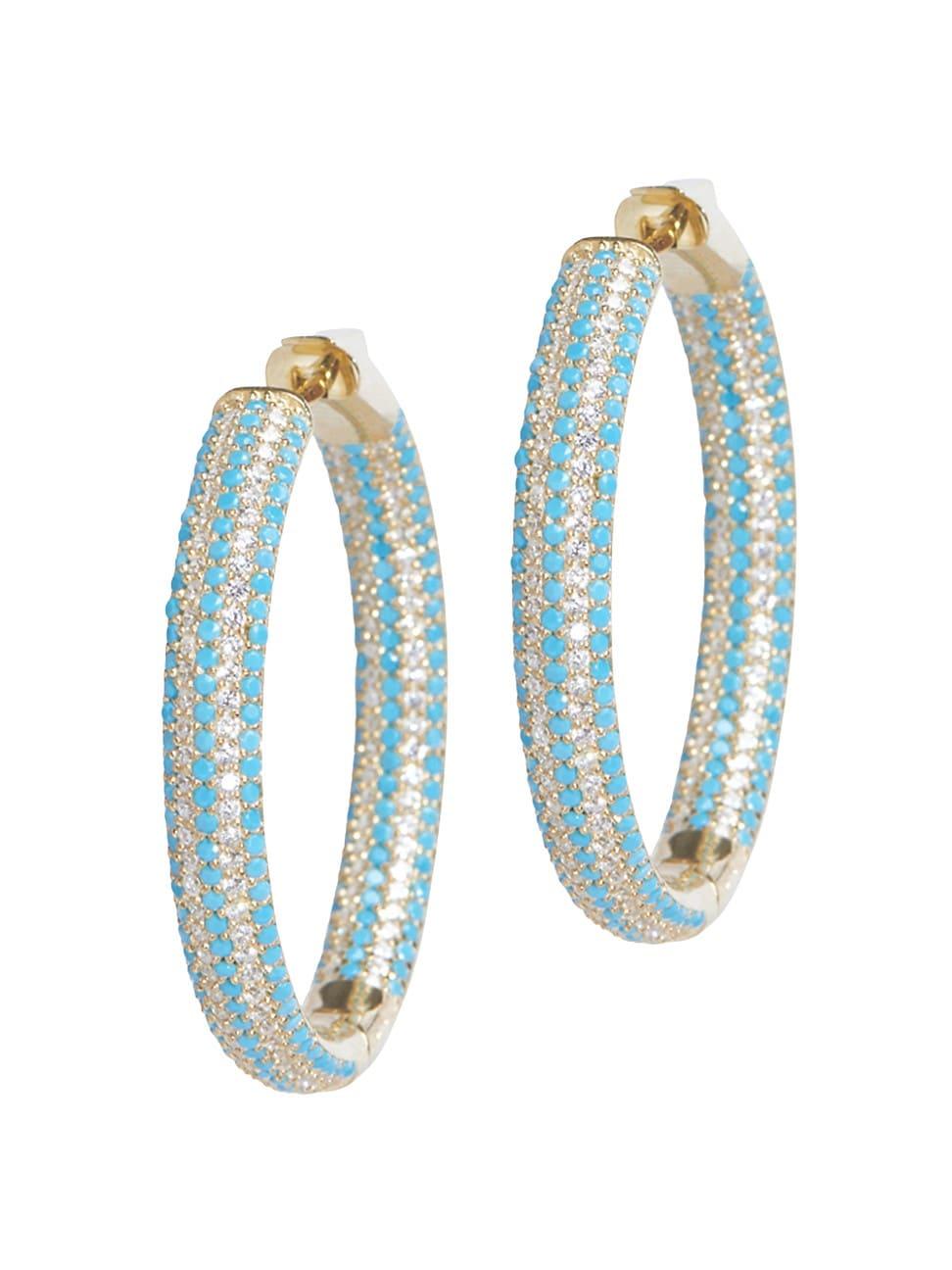 Womens Tire 14K-Yellow-Gold Vermeil & Crystal Striped Hoop Earrings Product Image