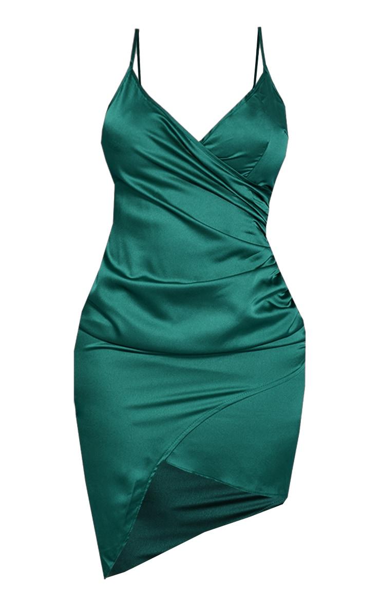 Shape Emerald Green Satin Wrap Dress Product Image