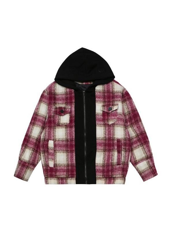 Vintage Plaid Splice Hooded Jacket Product Image