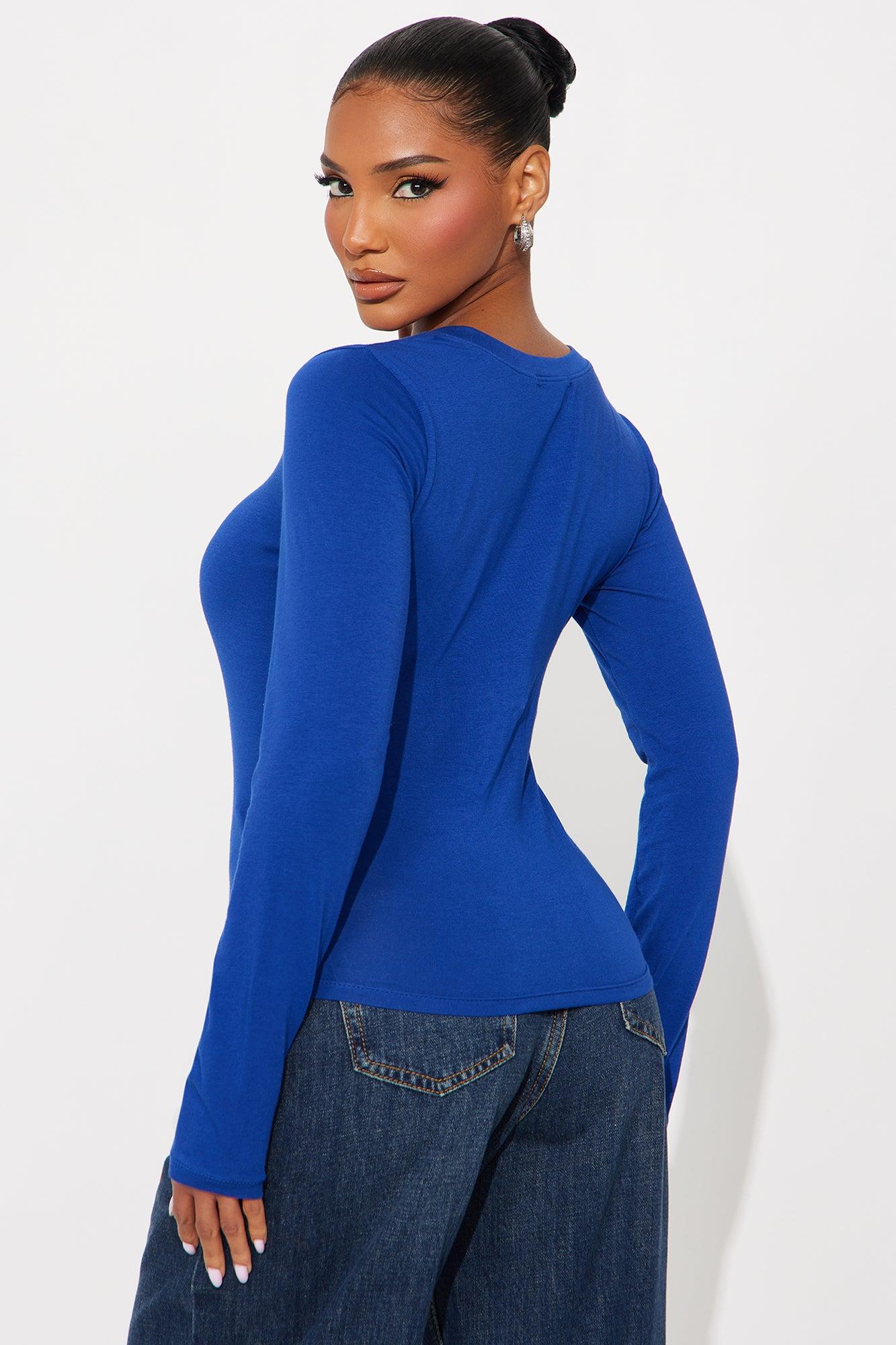 Elise Round Neck Long Sleeve Top - Blue Female Product Image