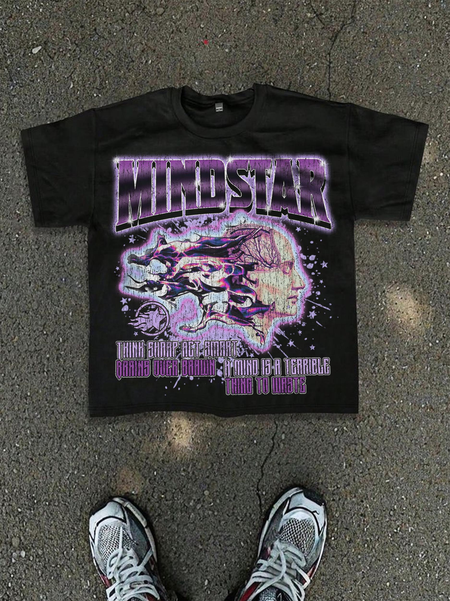 Mindstar-Burning Thinking-Retro Pattern Printing Cotton T-Shirt Product Image