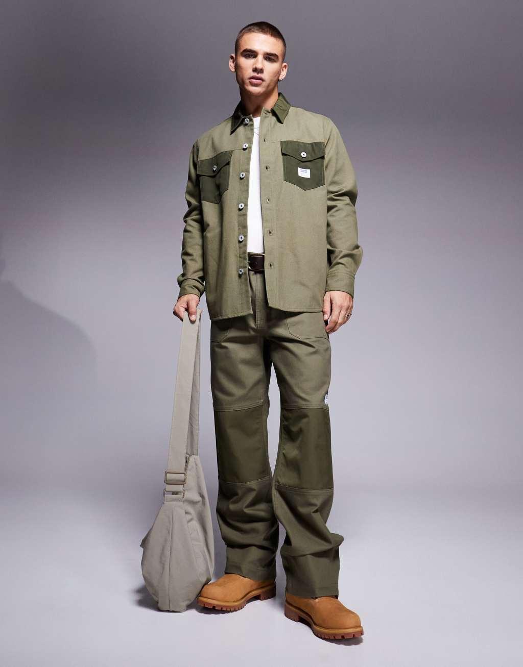 HUGO Blue Ebrido contrast pocket overshirt in green - part of a set Product Image