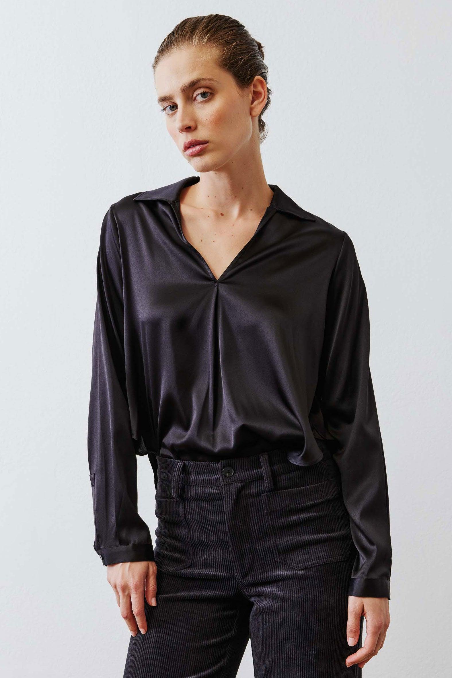 The Popover Washable Silk Long Sleeve Blouse Product Image