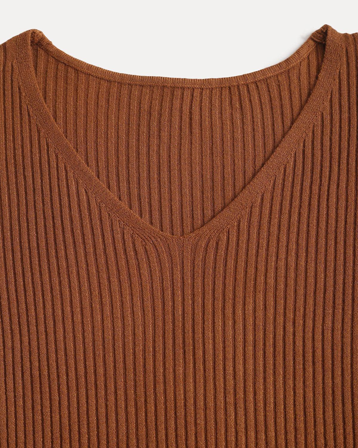Caramel A-Line Pleated Sweater Dress Product Image