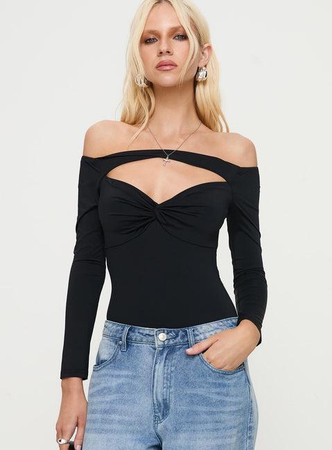 Bleue Long Sleeve Bodysuit Black Product Image