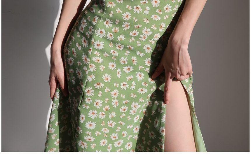 Spaghetti Strap Floral Slim-Fit Slit Midi Dress Product Image