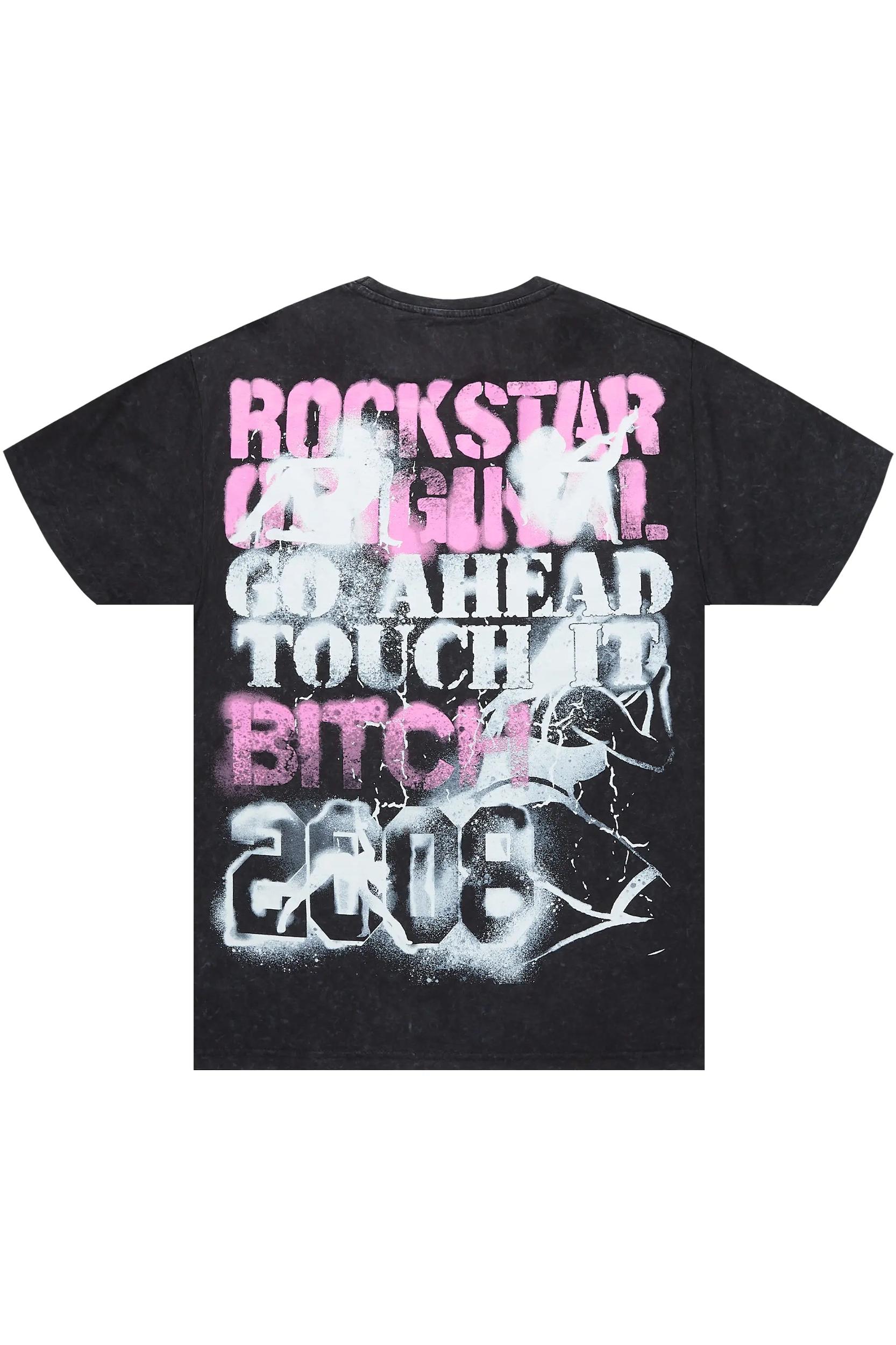 Strip Army Vintage Black Oversized Distressed Graphic T-Shirt Male Product Image