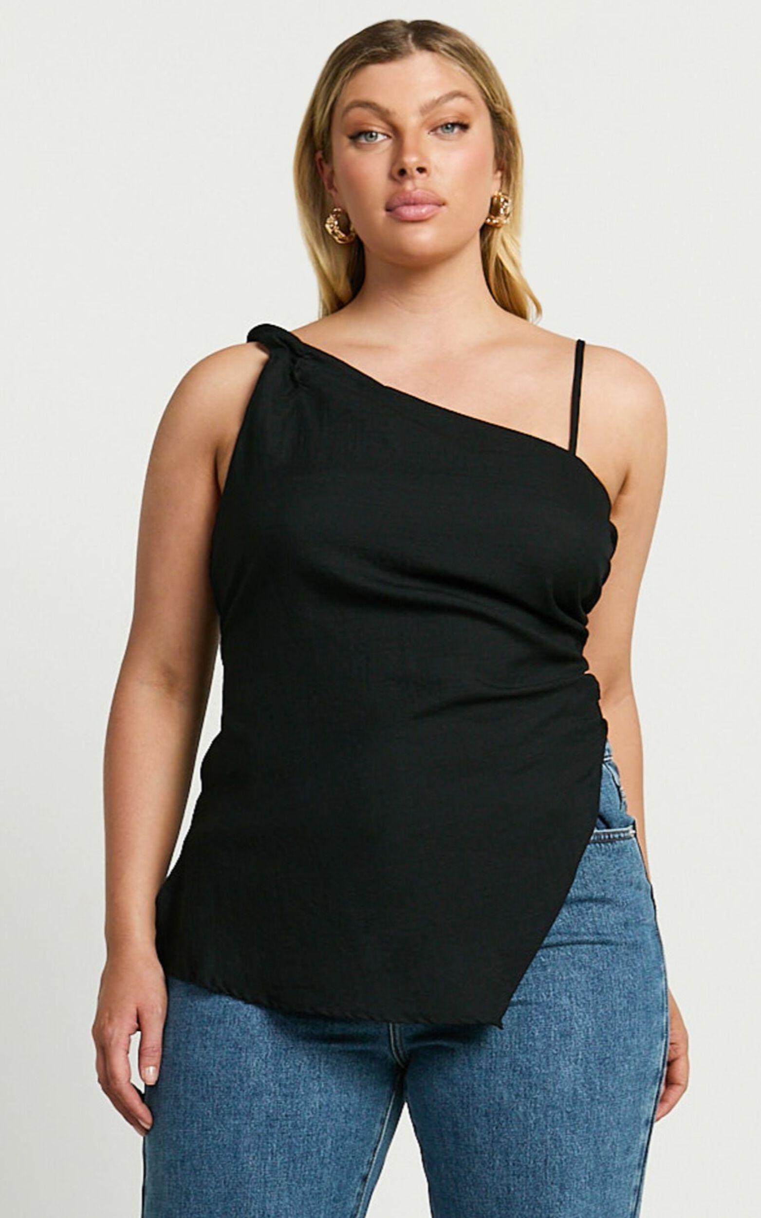 Andre Top - Asymmetric Shoulder V Hem Cami in Black Product Image