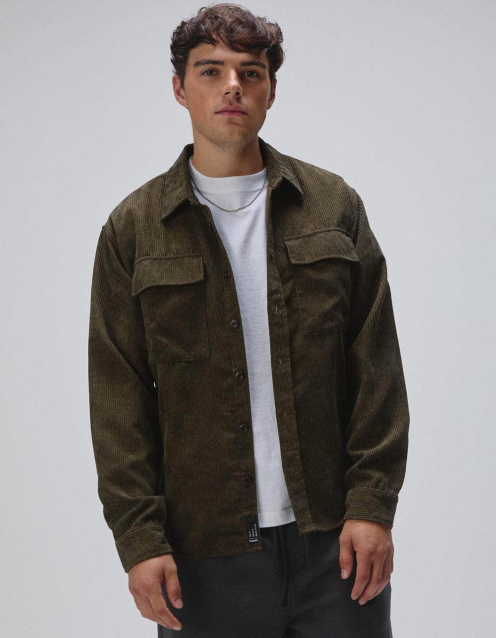 RSQ Oversized Mens Long Sleeve Corduroy Button Up Shirt - OLIVE Product Image