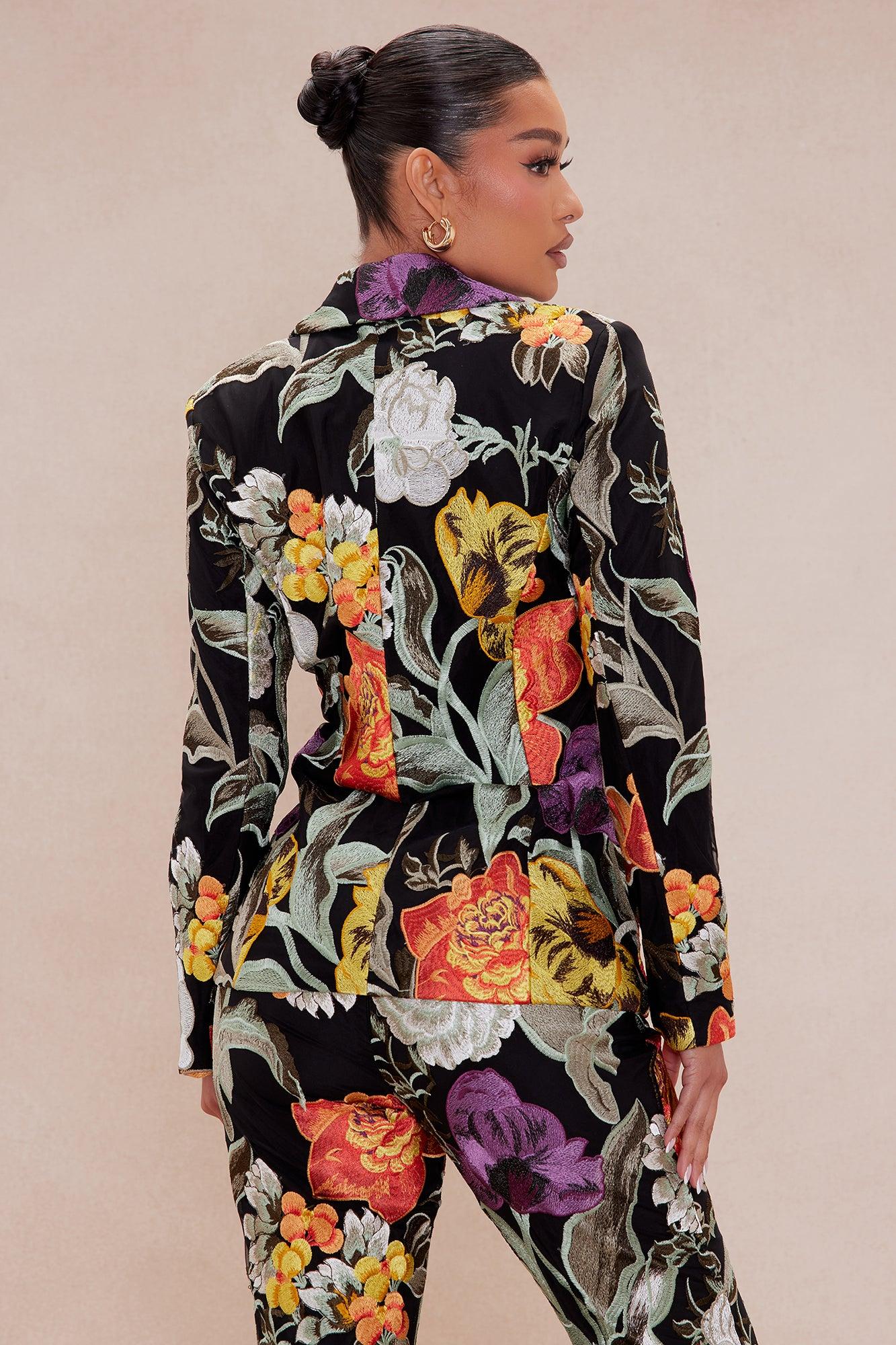 Adaila Floral Embroidered Blazer - Black/combo Product Image
