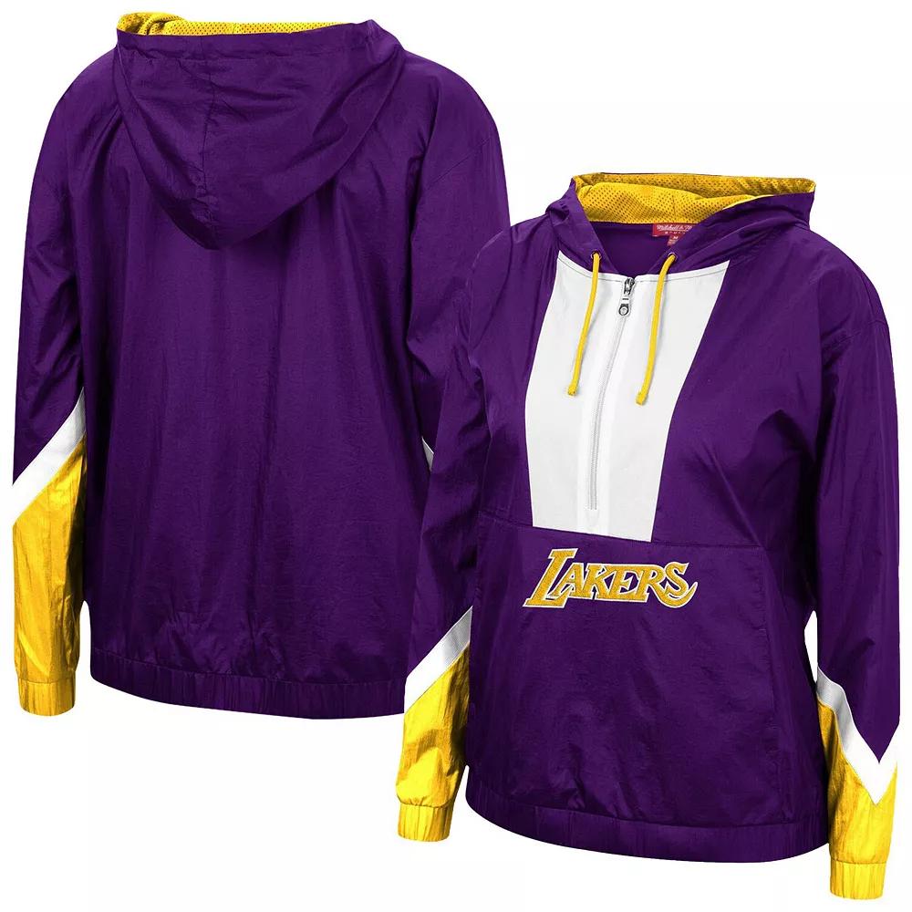 Women's Mitchell & Ness Purple Los Angeles Lakers Half-Zip Windbreaker 2.0 Hoodie, Size: XS Product Image