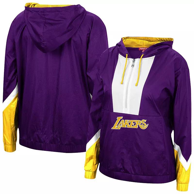 Women's Mitchell & Ness Purple Los Angeles Lakers Half-Zip Windbreaker 2.0 Hoodie, Size: XS Product Image