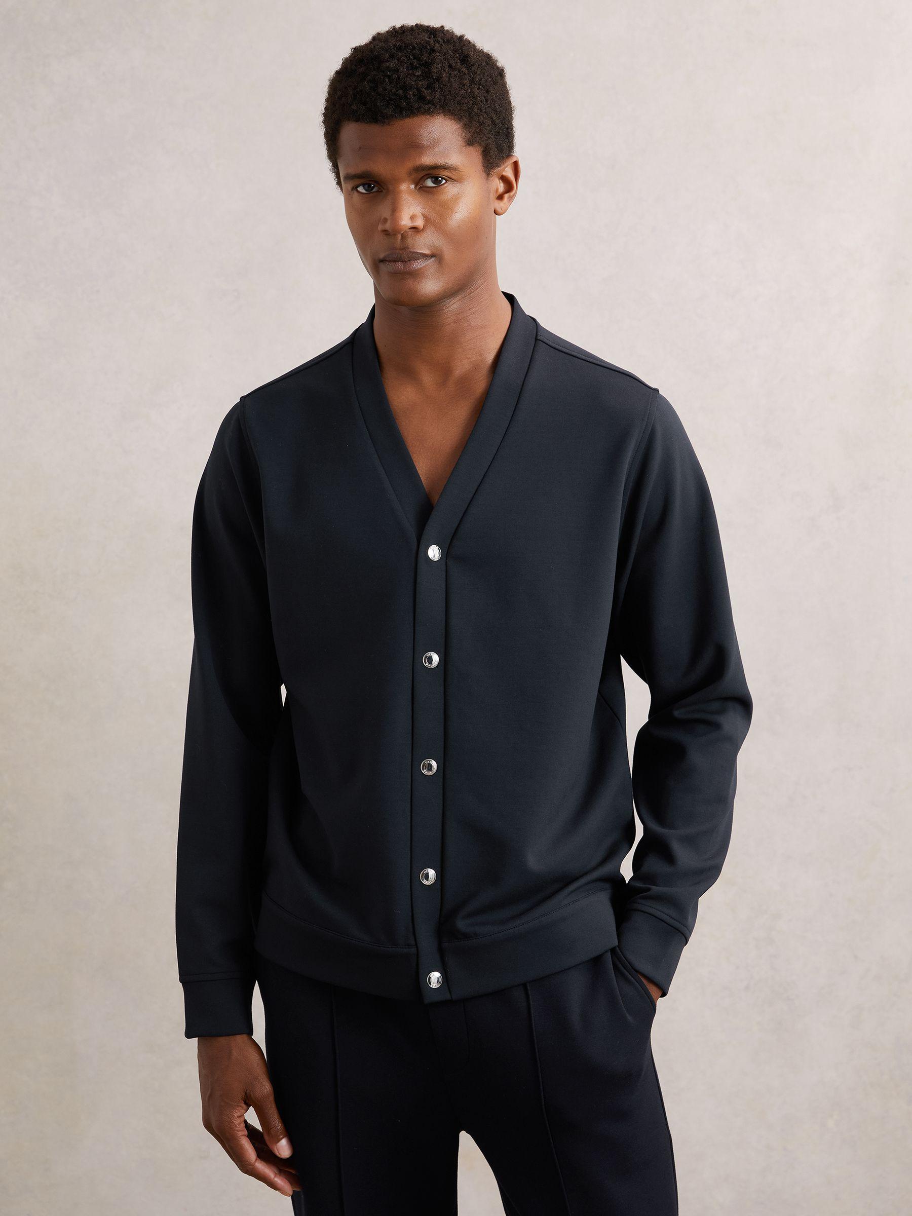 Premium Interlock Press-Stud Cardigan in Navy Product Image