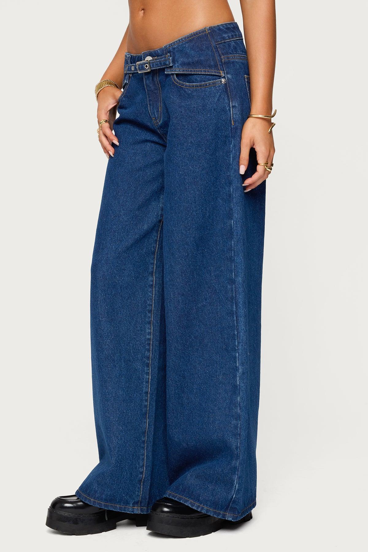 Edie Belt Detail Low Rise Baggy Jeans Product Image