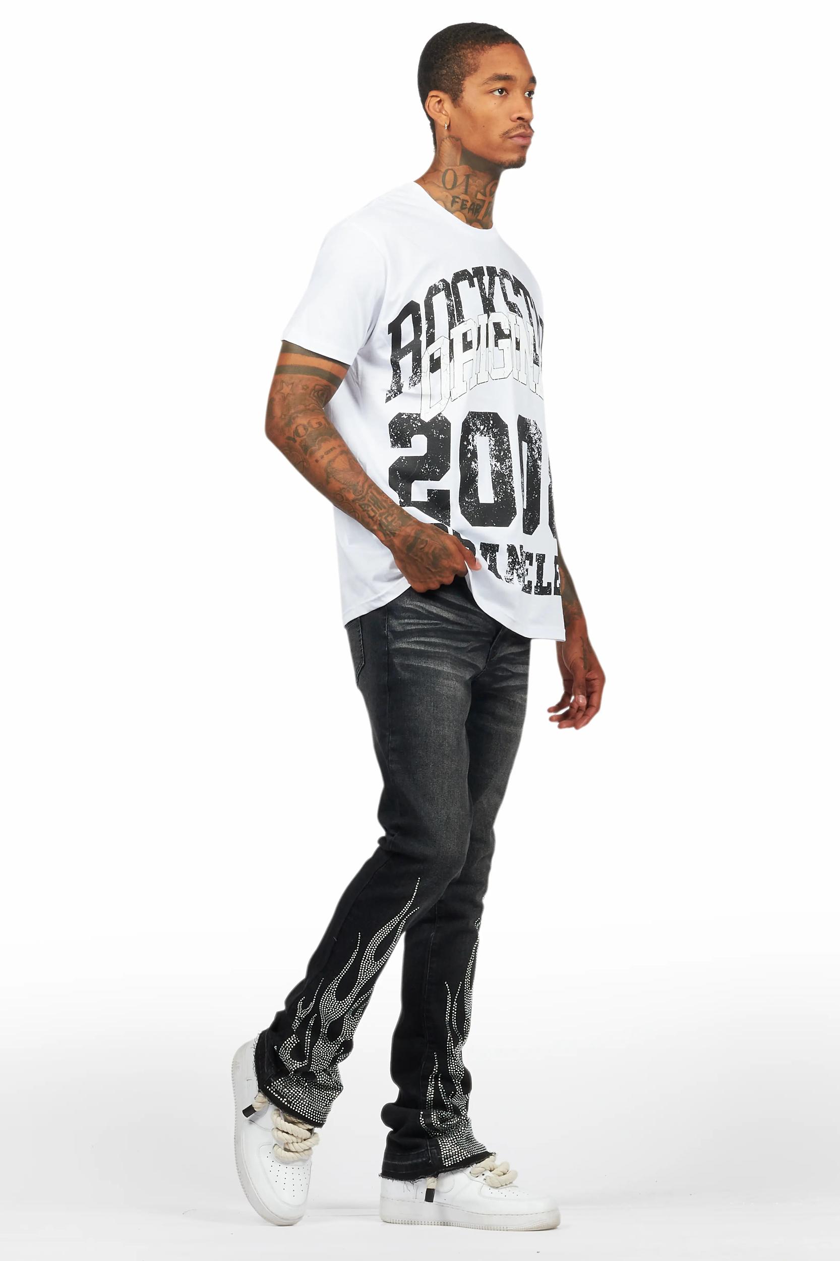 Samba Dark Grey Rhinestone Stacked Flare Jean Male Product Image