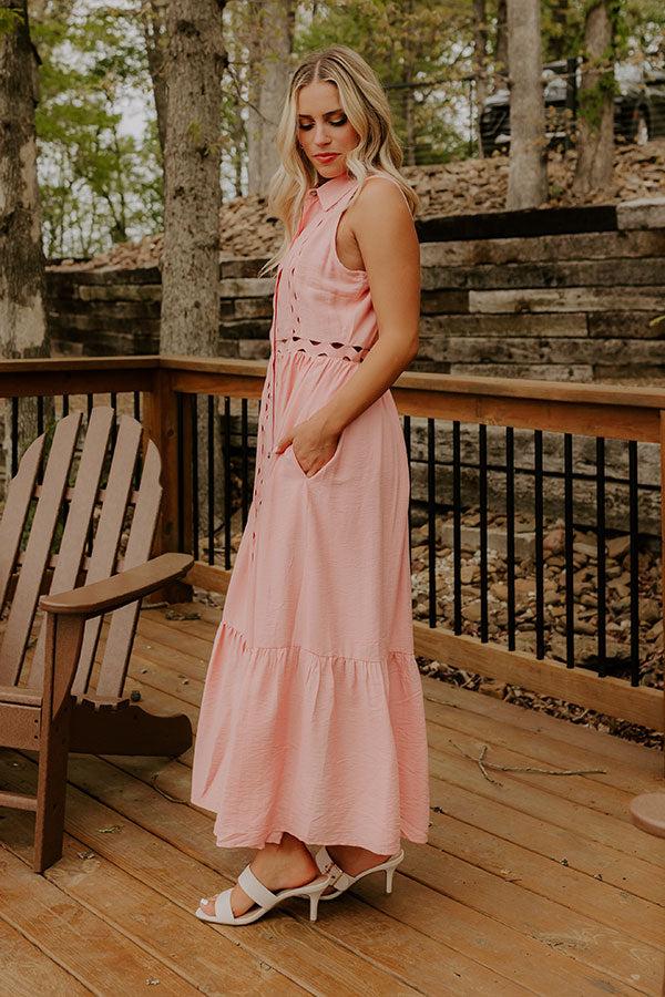 Graceful Moments Button Down Midi Dress in Pink Product Image
