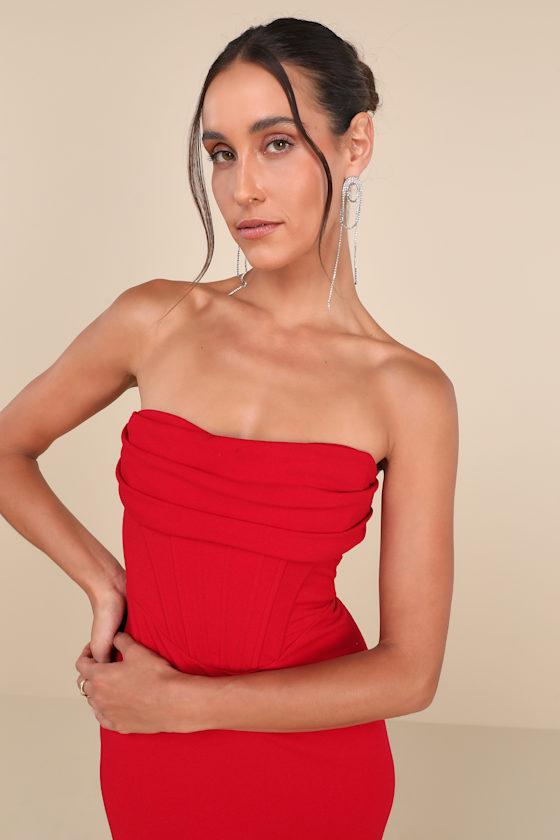 Dramatic Intent Red Strapless Corset Bodycon Mini Dress Product Image