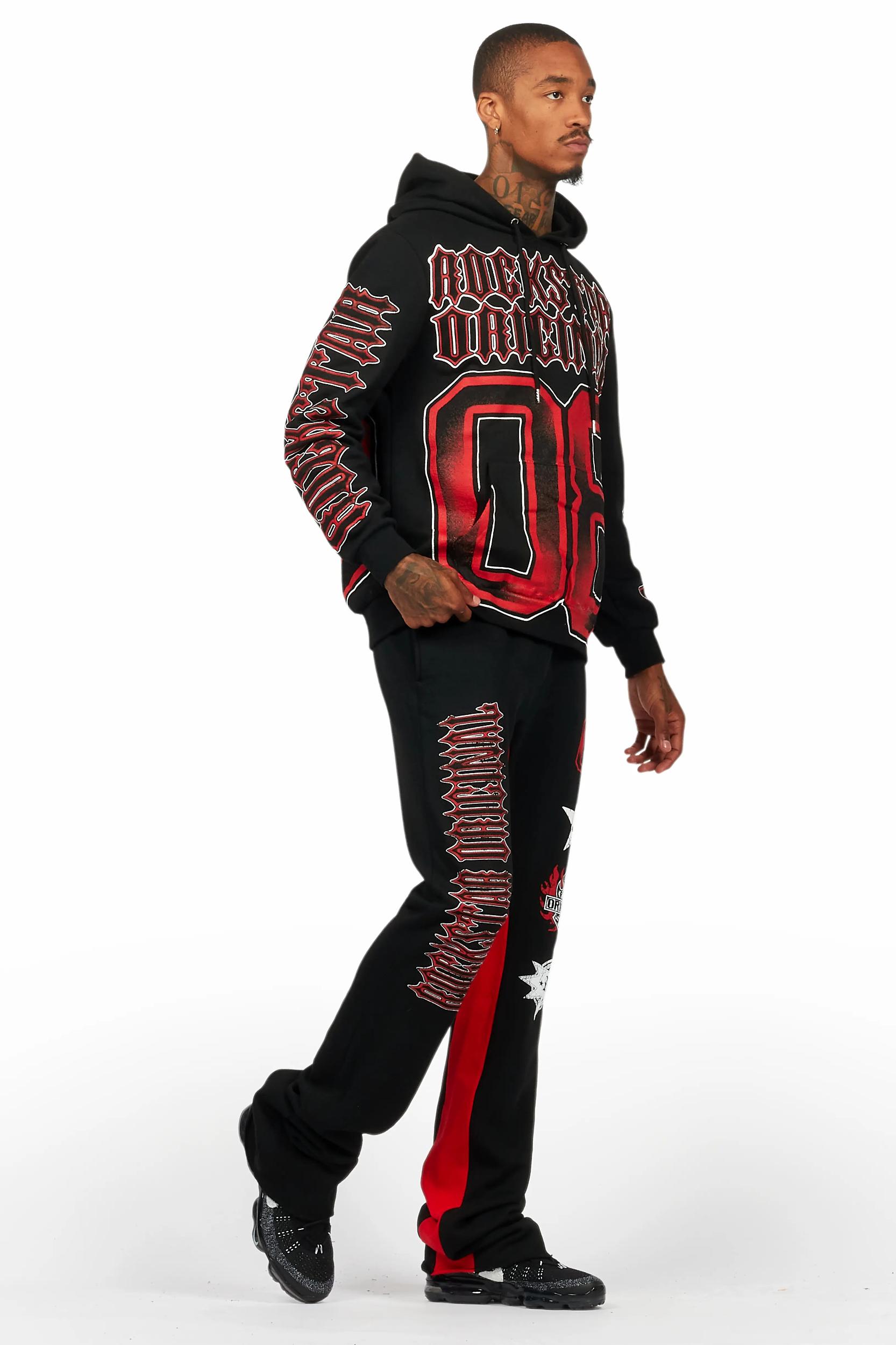 Alim Black/Red Hoodie/Baggy Track Pant Set Male Product Image