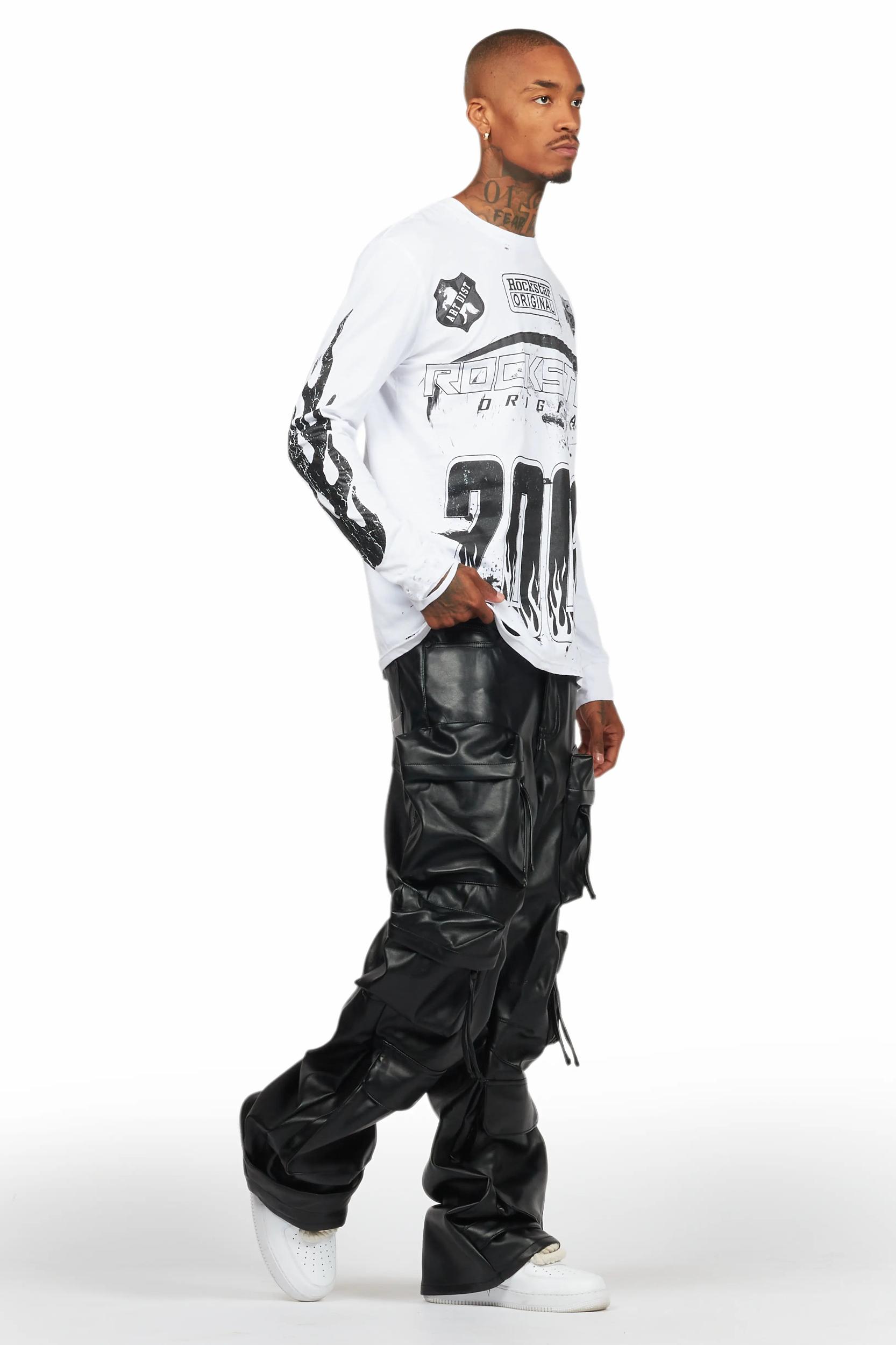 Amos White/Black Long Sleeve Graphic T-Shirt Male Product Image