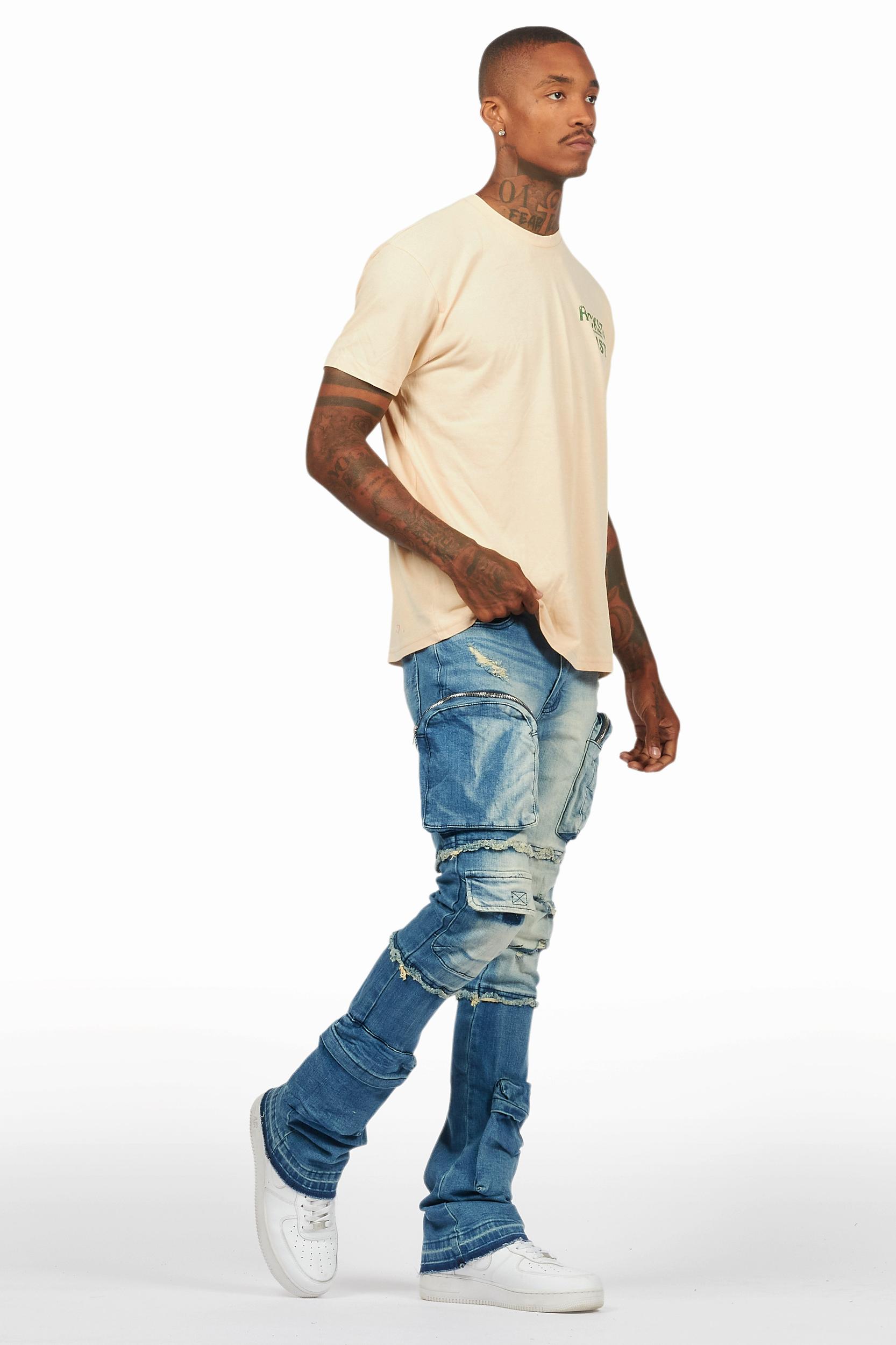 Shift Dirty Blue Stacked Flare Jean Male Product Image