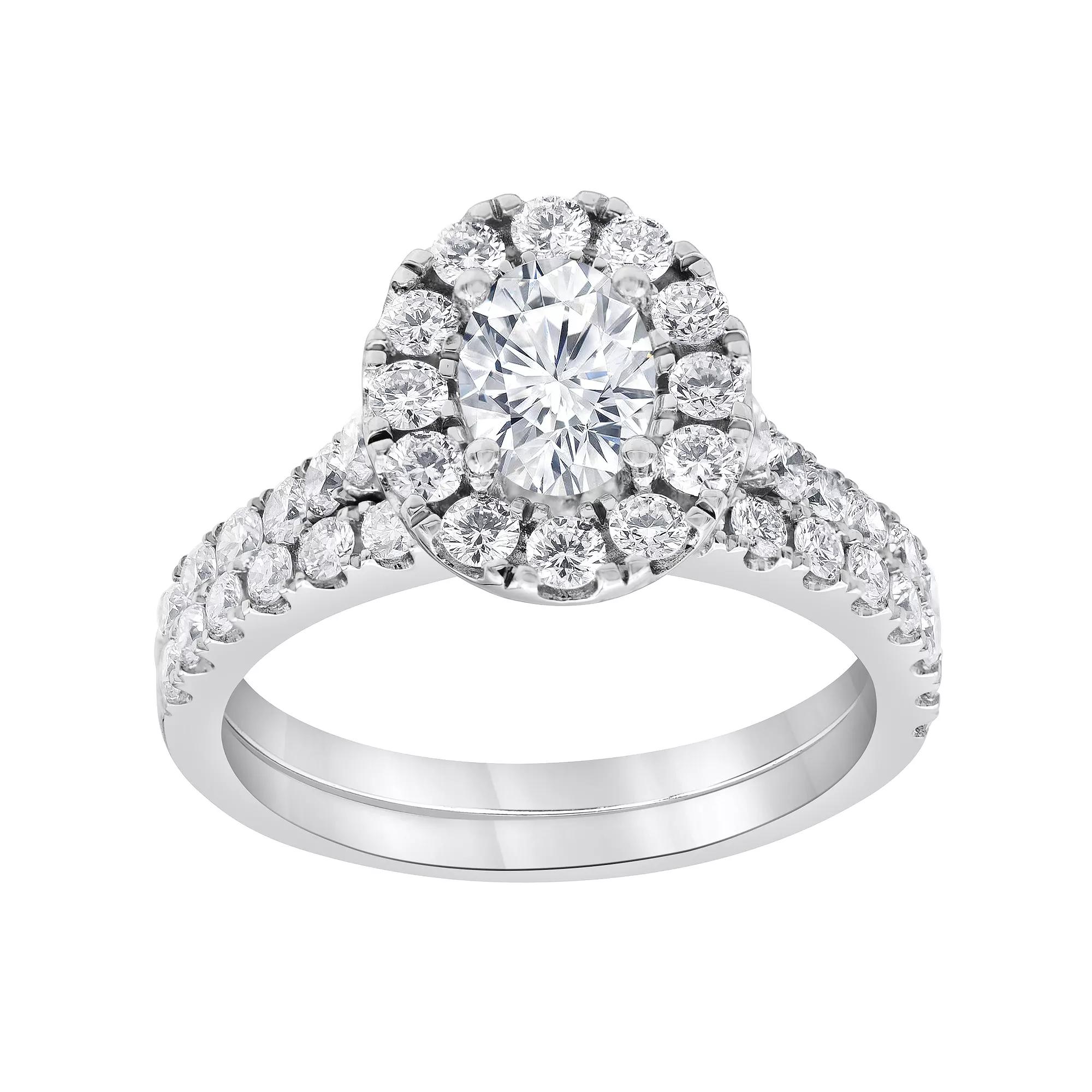 Evolv 14k White Gold 2 Carat T.W. IGI Certified Lab-Grown Diamond Halo Engagement Ring Set, Women's, Size: 7 Product Image