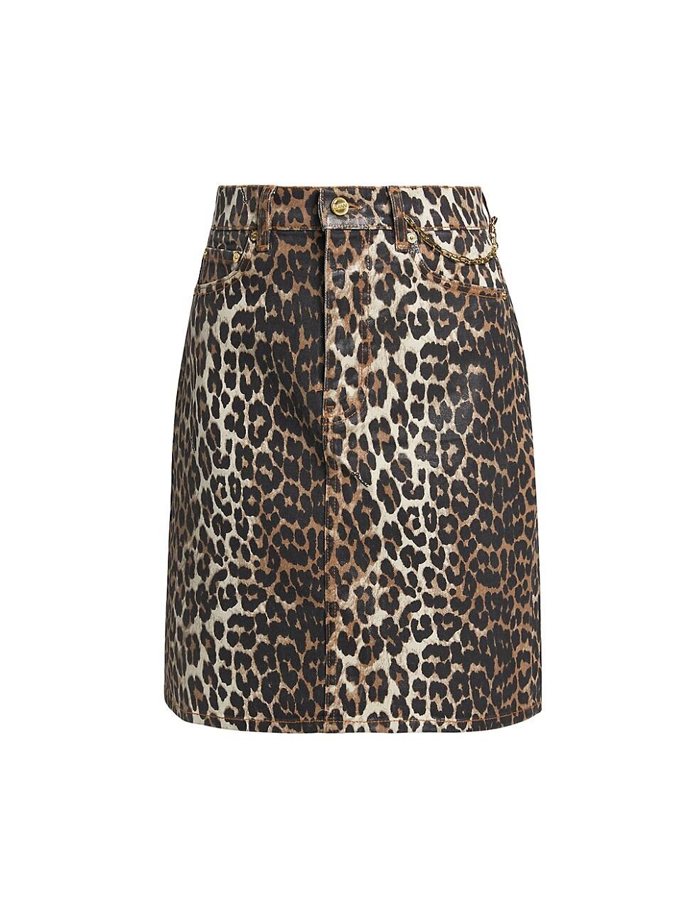 Womens Foil Animal Print Denim Midi-Skirt Product Image