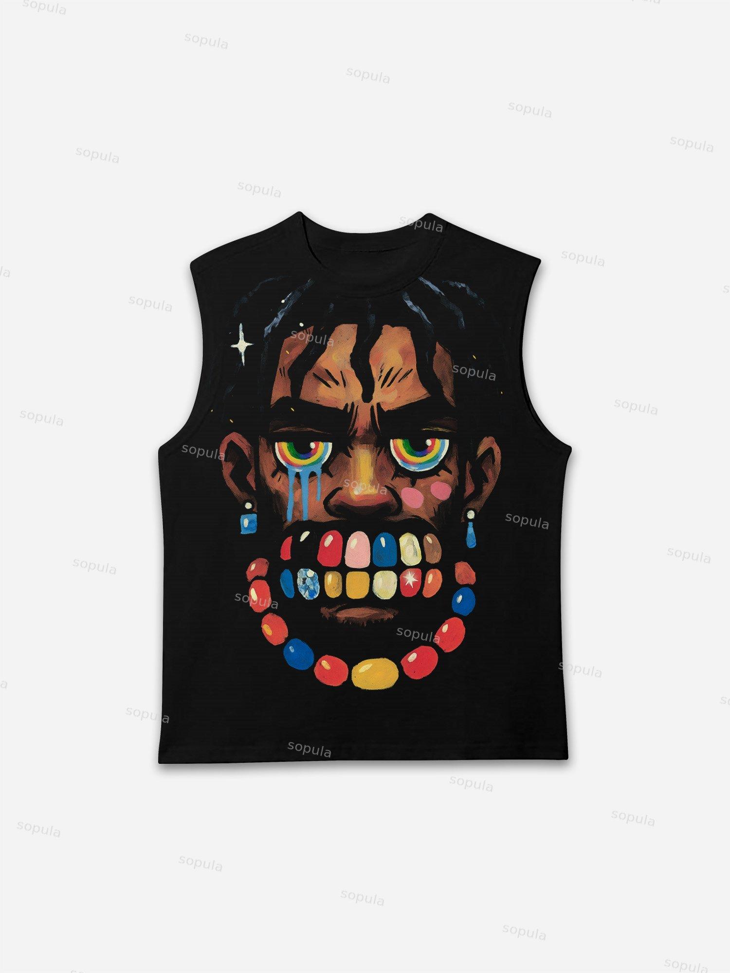 Colorful Braces Cartoon Portrait Graphic Tank Top Product Image