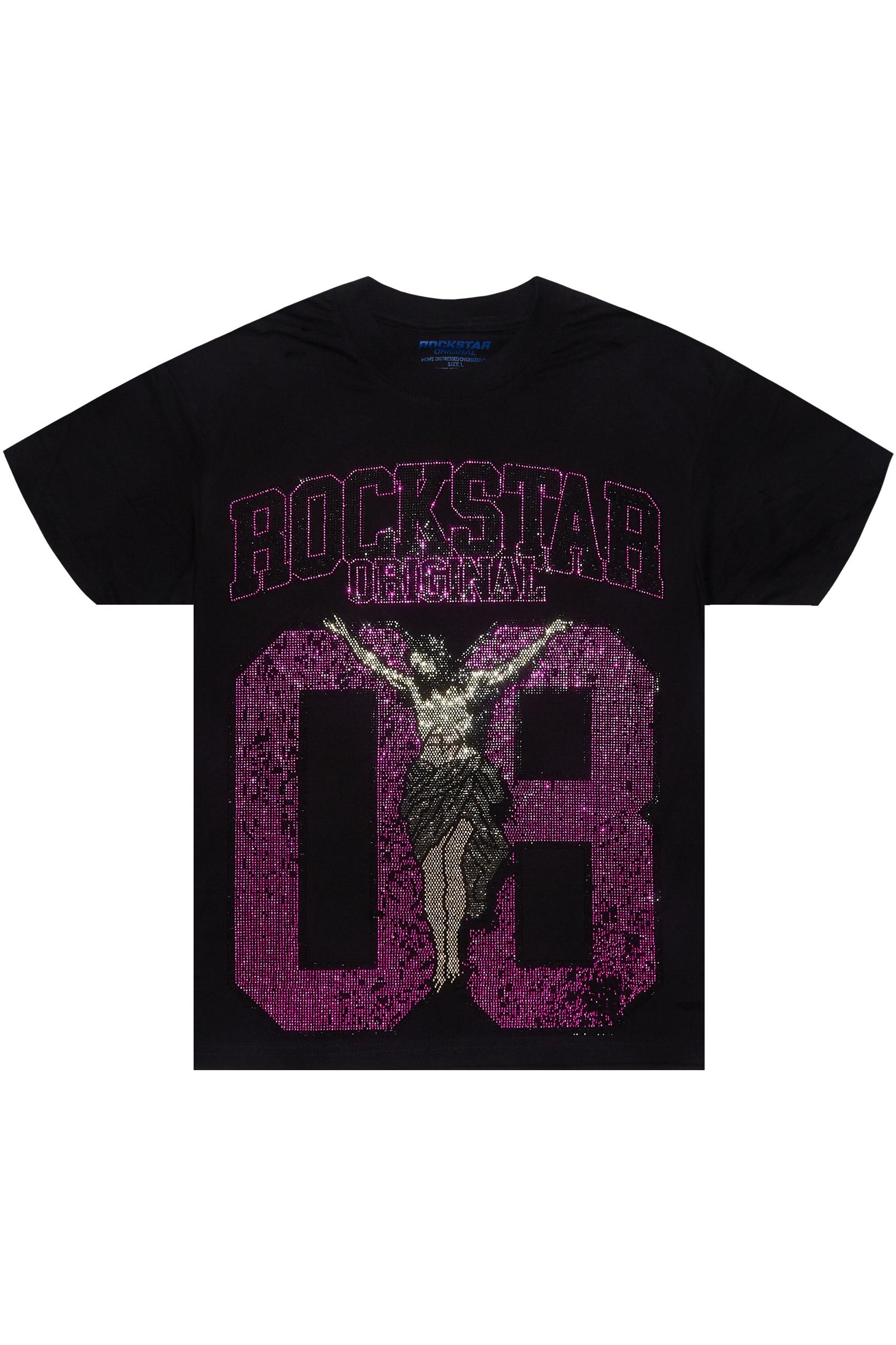 Makalia Black/Pink Rhinestone Oversized T-Shirt Female Product Image