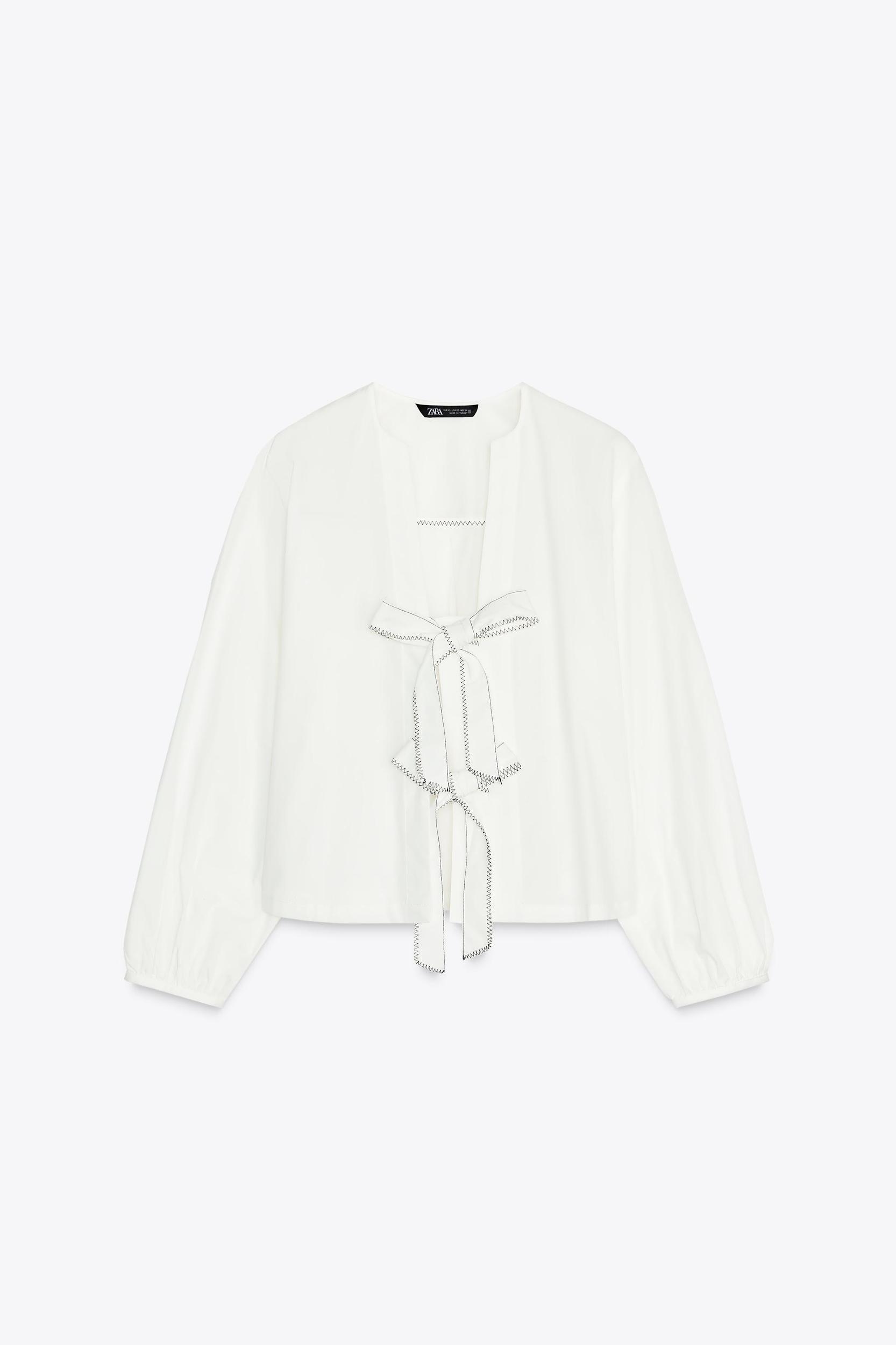 POPLIN TIE BLOUSE Product Image