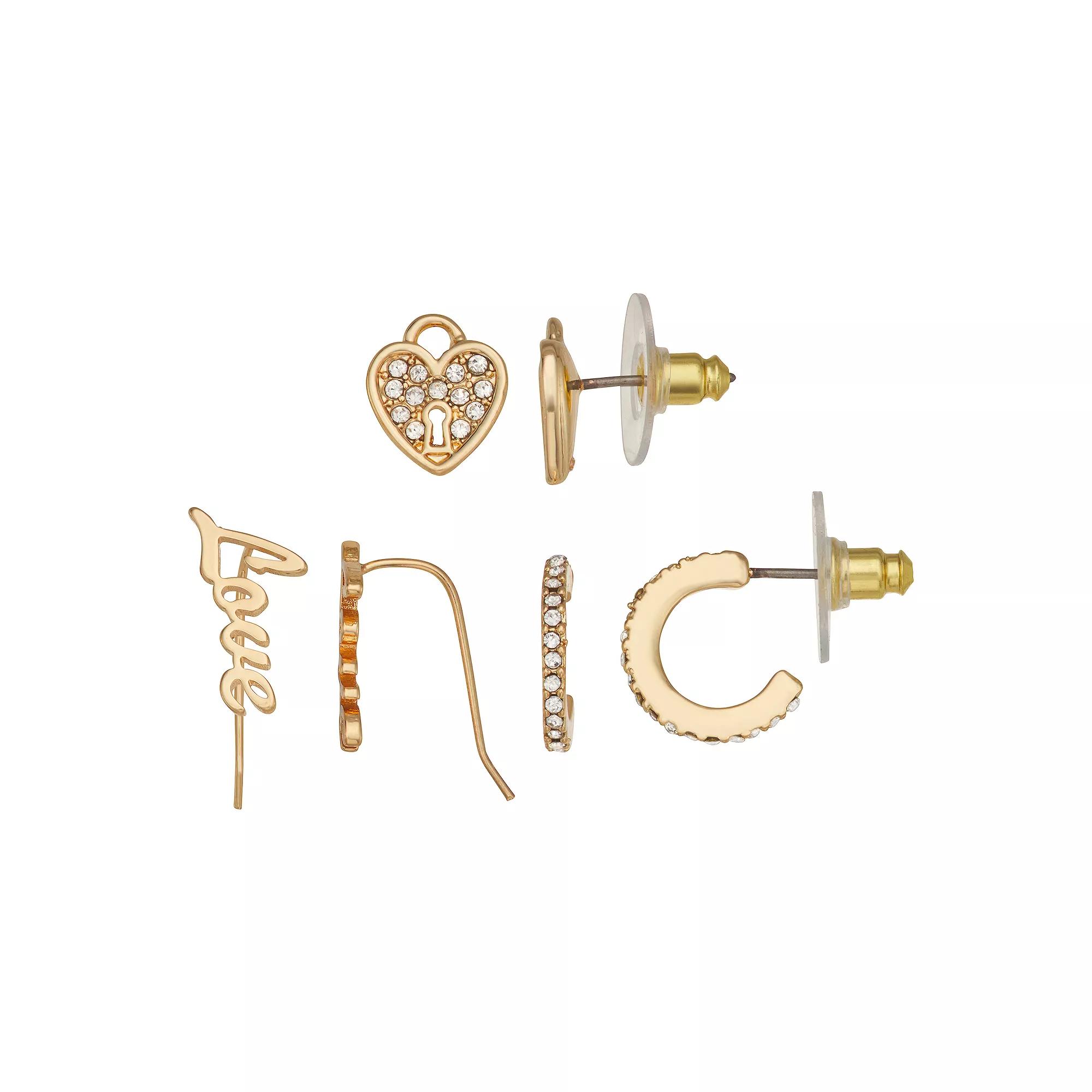 Nine West Gold Tone Crystal Charm Earrings Set, Women's Product Image