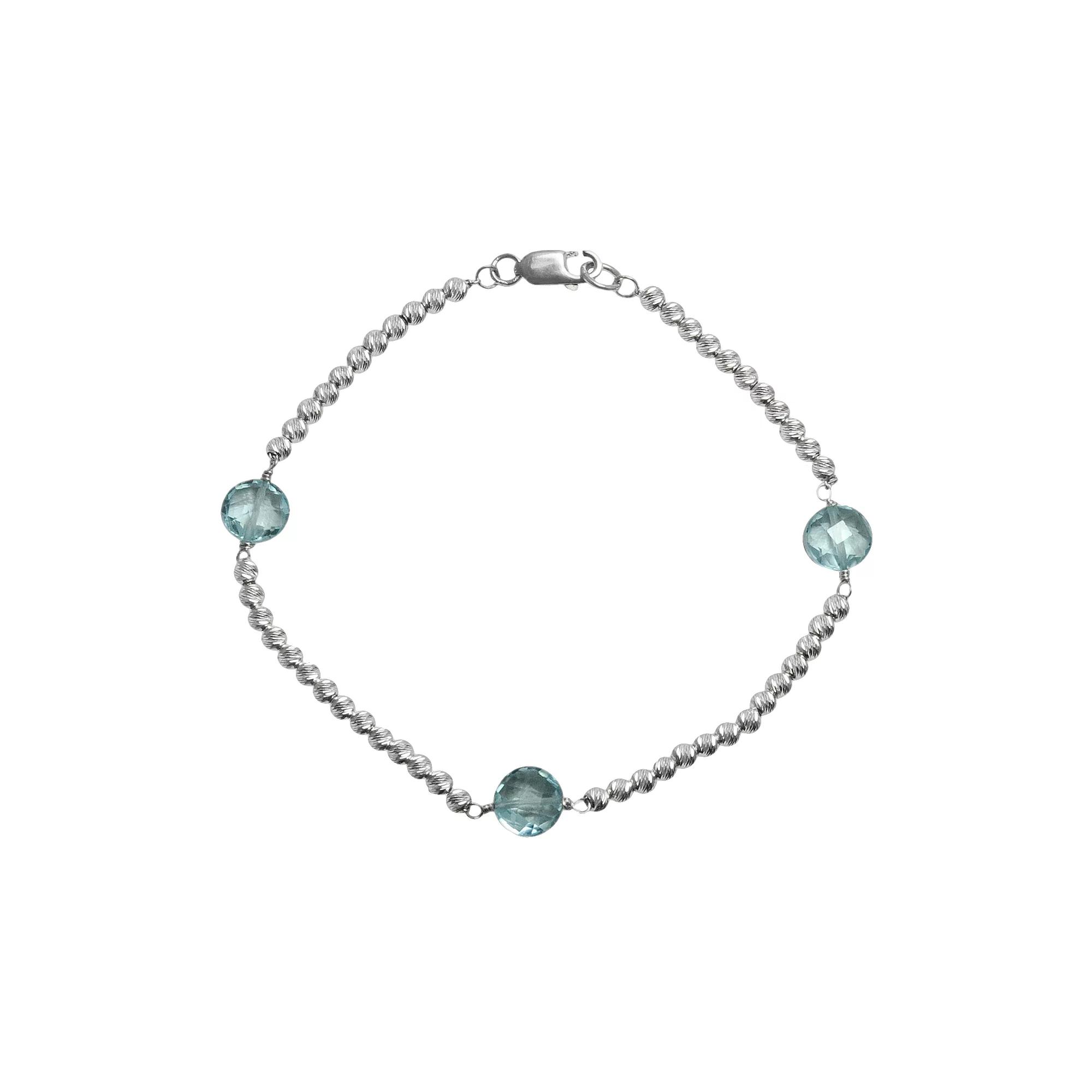 Sterling Silver Blue Topaz Bead Bracelet, Womens Product Image