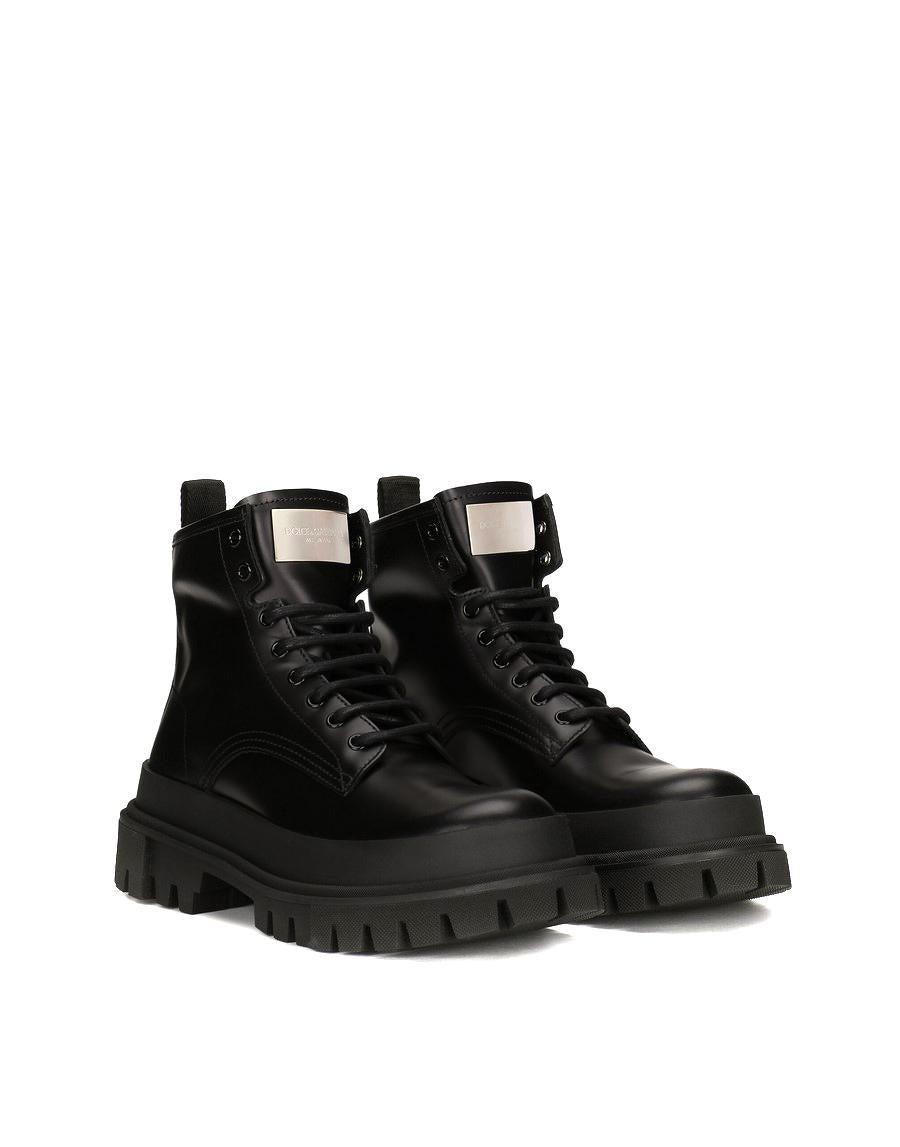 DOLCE & GABBANA Studded Calfskin Hi-trekking Ankle Boots In Black Product Image