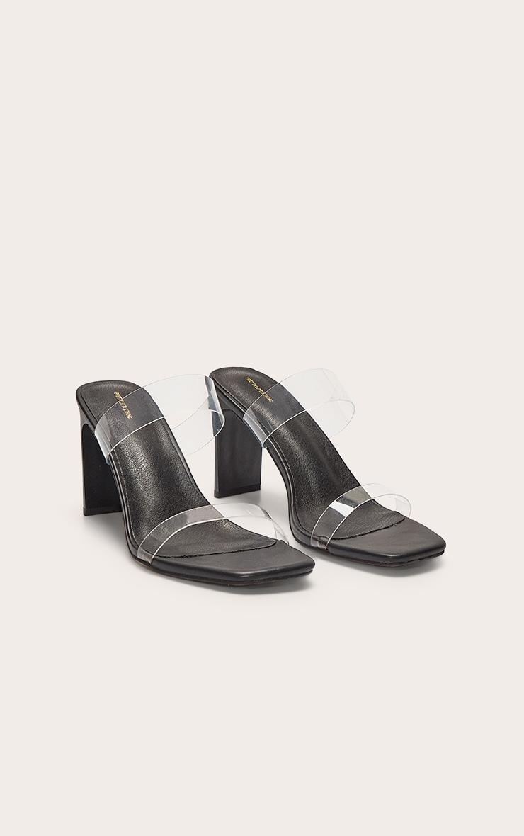 Black Pu Square Toe Perspex Straps High Thin Block Heeled Mules Product Image