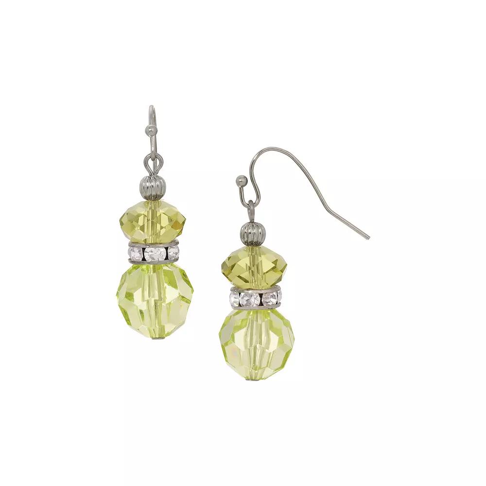 1928 Double Glass Bead Crystal Accent Wire Earrings, Women's, Green Product Image