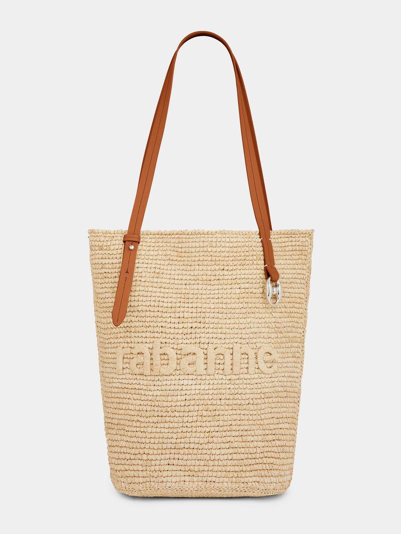 Beige Raffia Tote Bag with logo Product Image