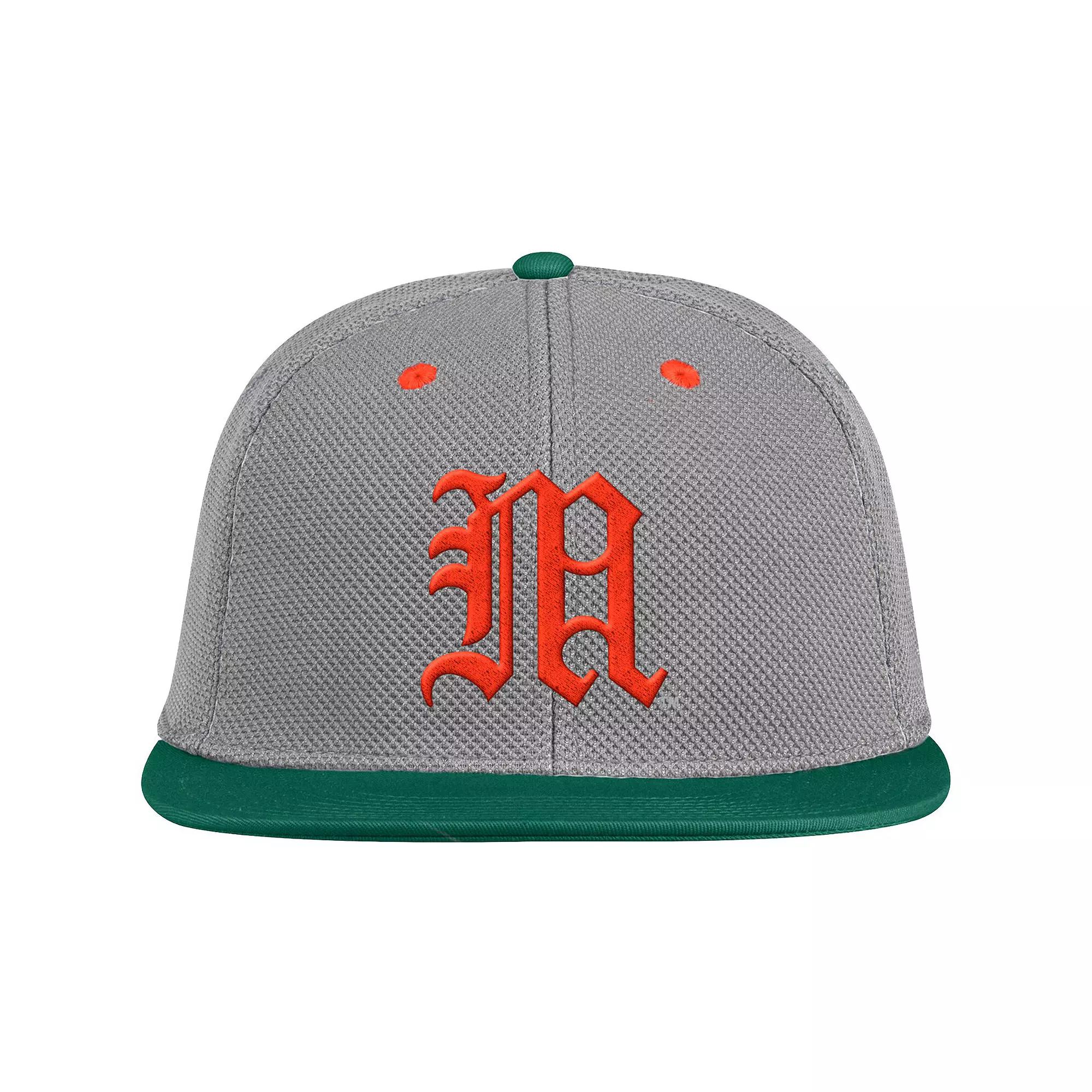 Men's adidas Gray/Green Miami Hurricanes On-Field Baseball Fitted Hat, Size: 7 3/4, Grey Product Image