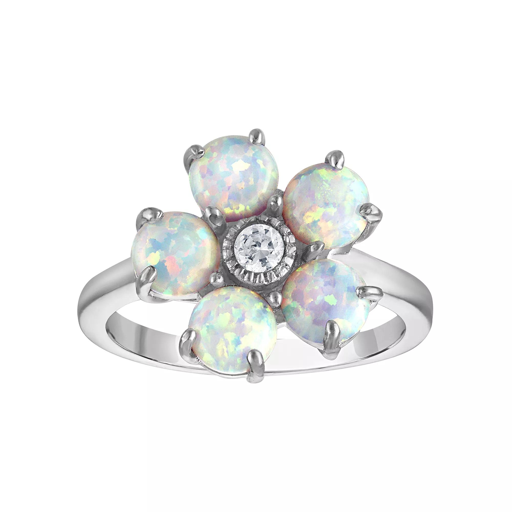Designs by Gioelli Sterling Silver Lab-Created Opal Flower Ring, Women's,  Product Image