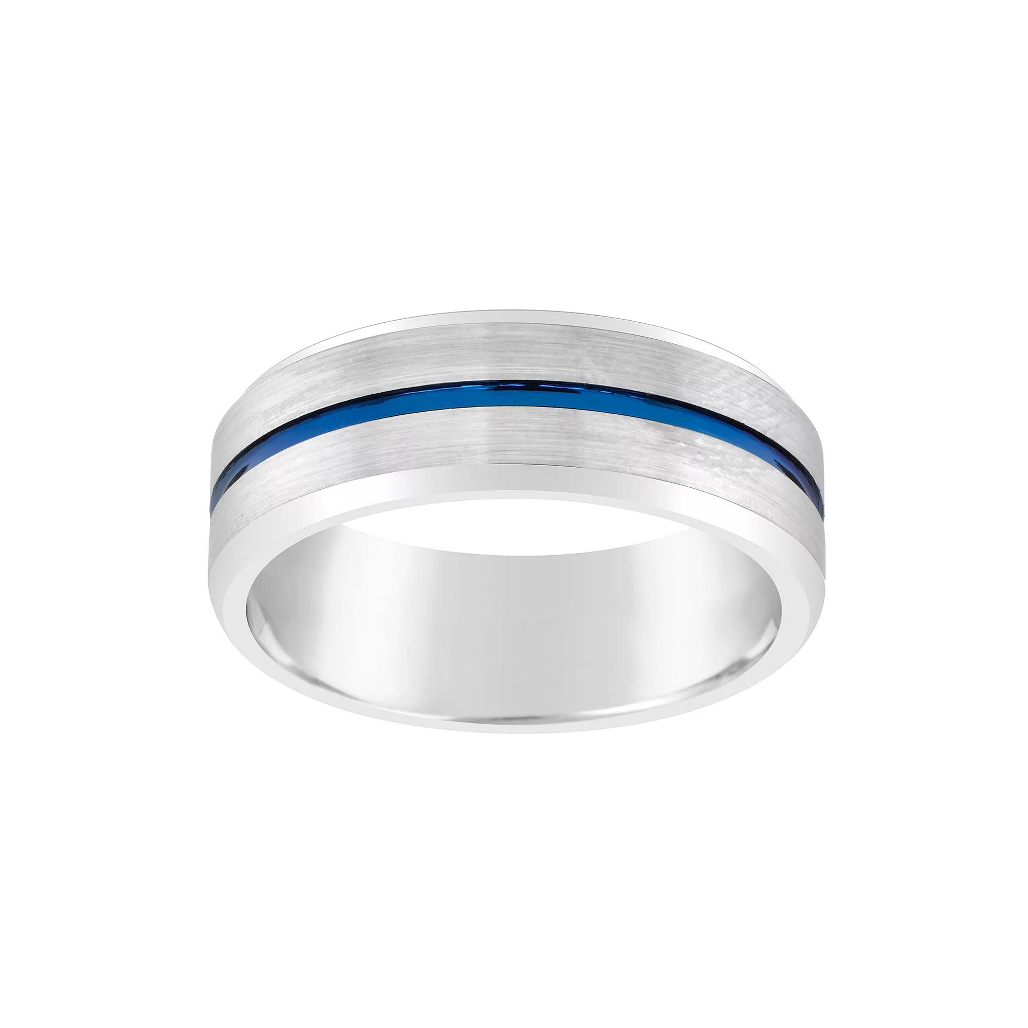 Mens 8mm Black & Blue Ion-Plated Tungsten Wedding Band Ring Tungsten Carbide Product Image