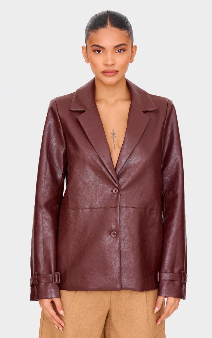 Chocolate Faux Leather Blazer Product Image