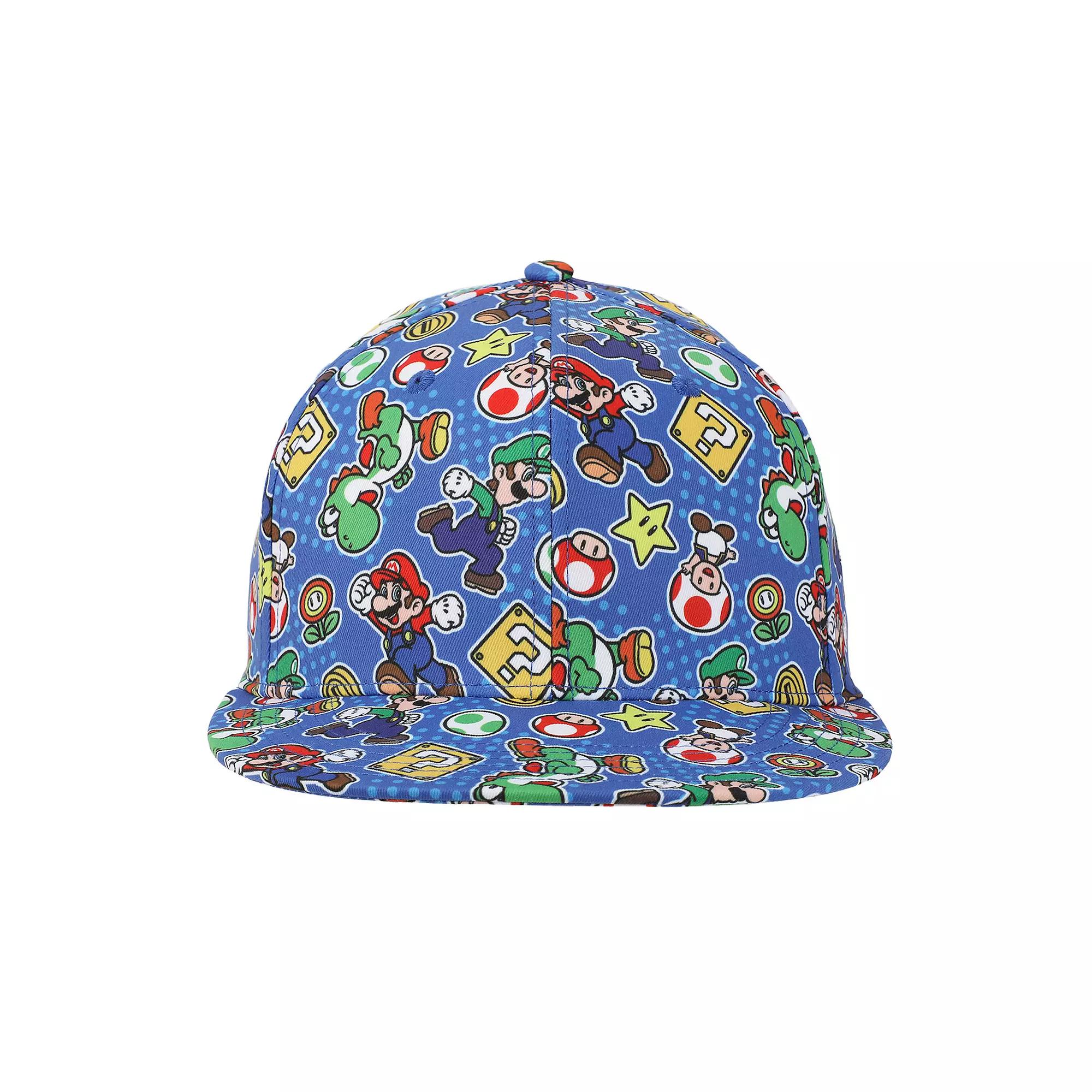 Men's Super Mario Bros. Characters Allover Print Adjustable Hat, Blue Product Image