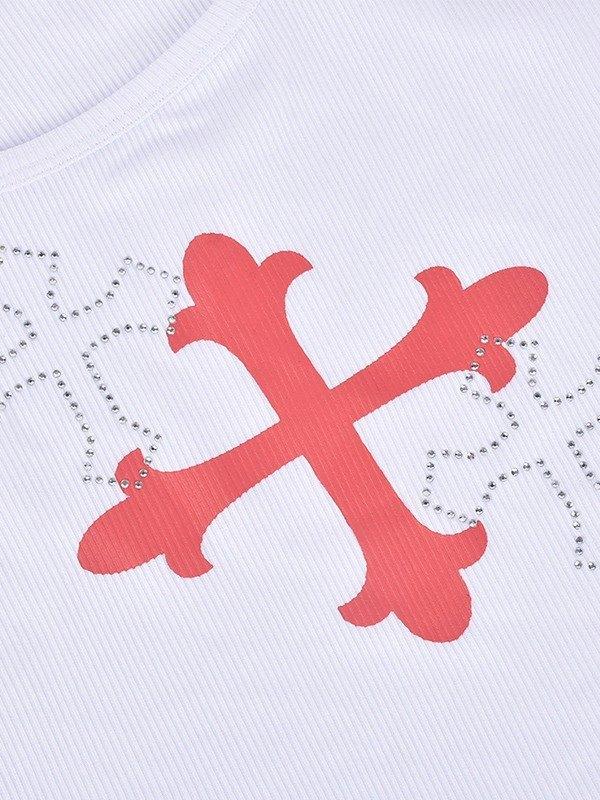 Rhinestone Cross Rib Cropped Tank Top Product Image
