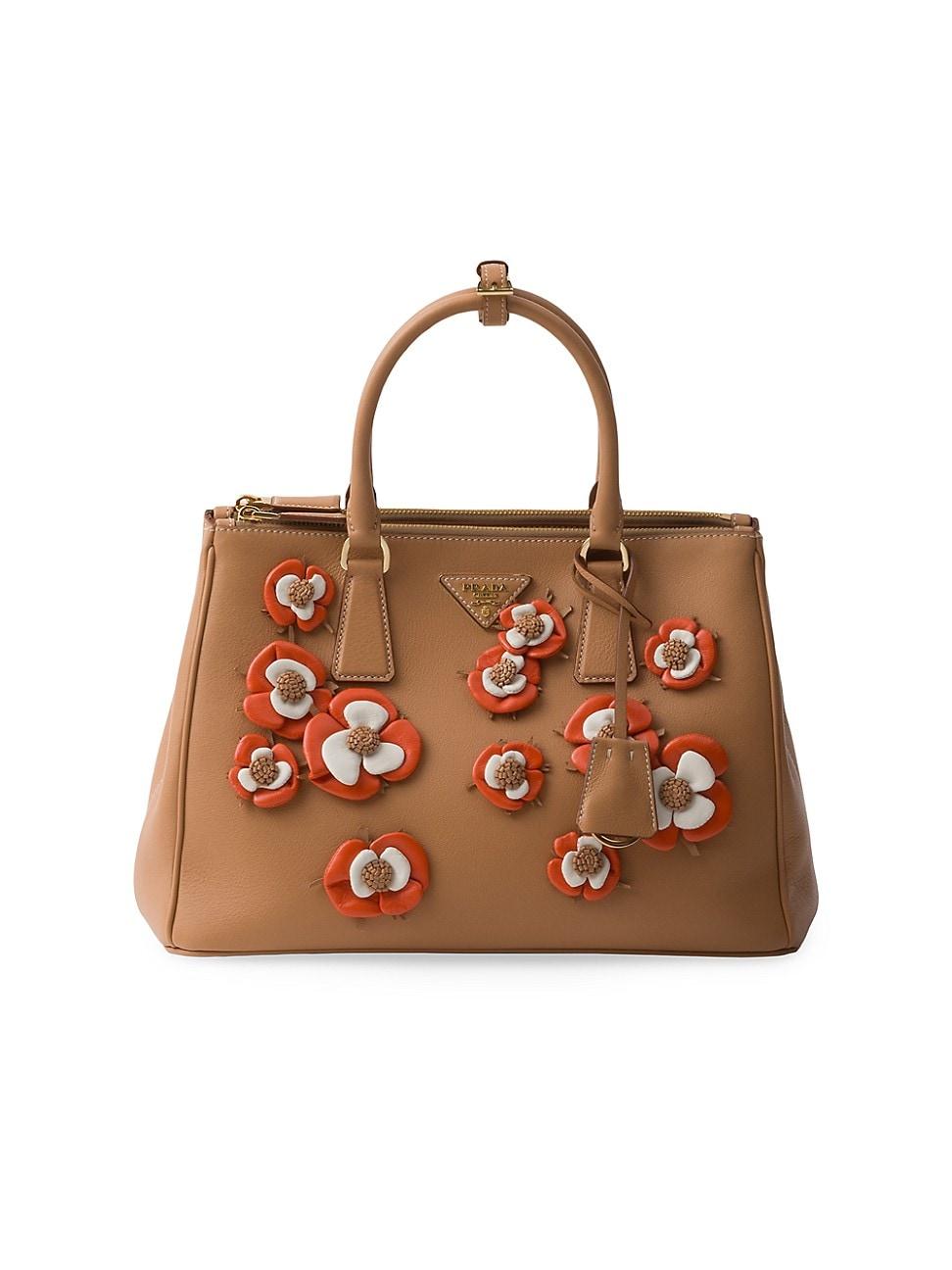 Womens Large Galleria Leather Bag with Floral Appliqus Product Image