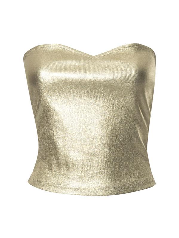 Skinny Sleeveless Shiny Solid Color Tube Vest Top Product Image
