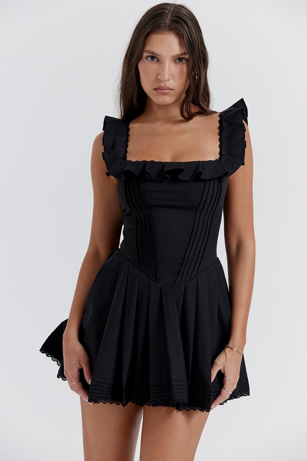Jemima  black pin tuck pleated dress Product Image